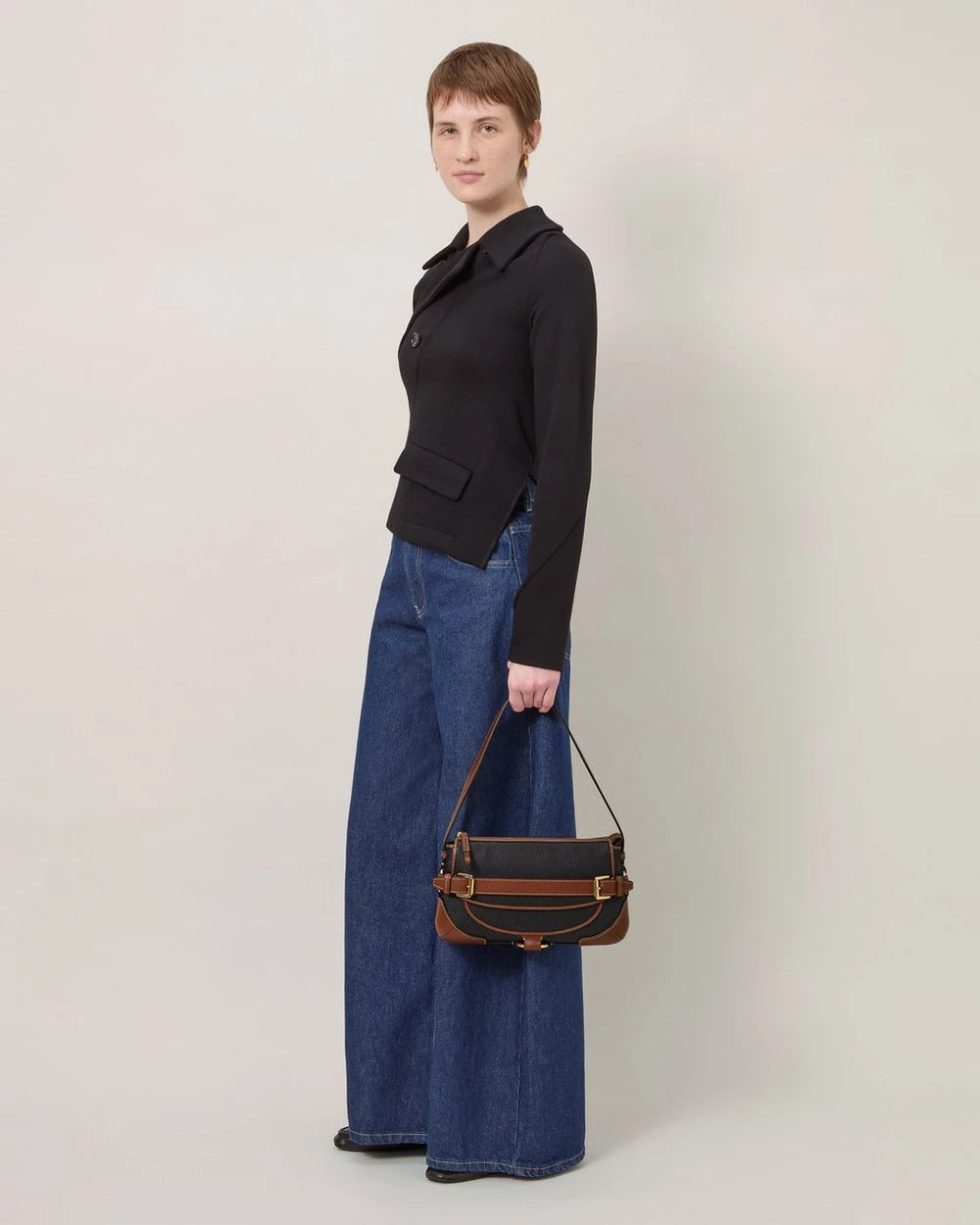 Lennox Shoulder Scotchgrain, Black-Cognac