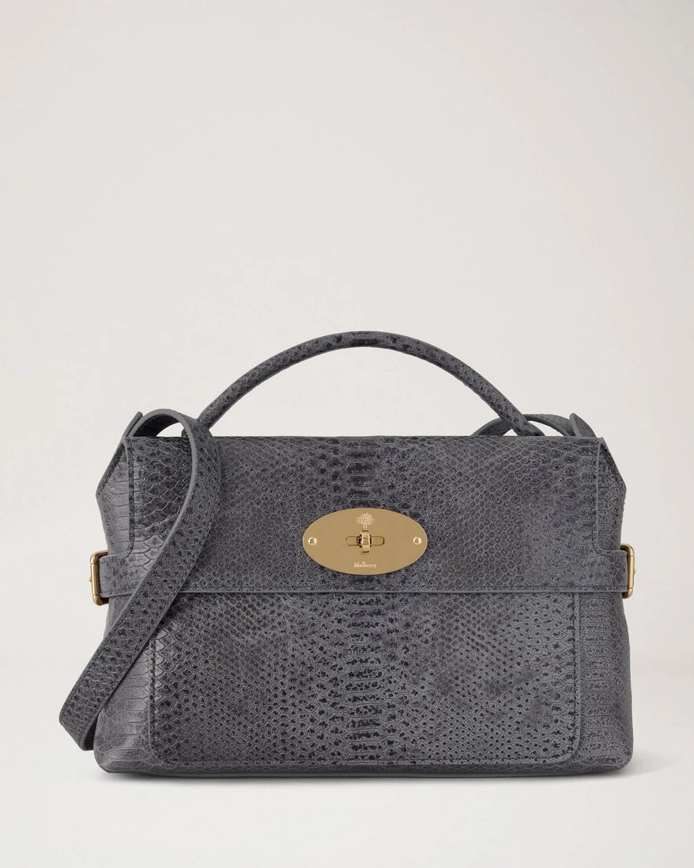 Small Stevie Top Handle, Foggy Grey Waxed Snake Print