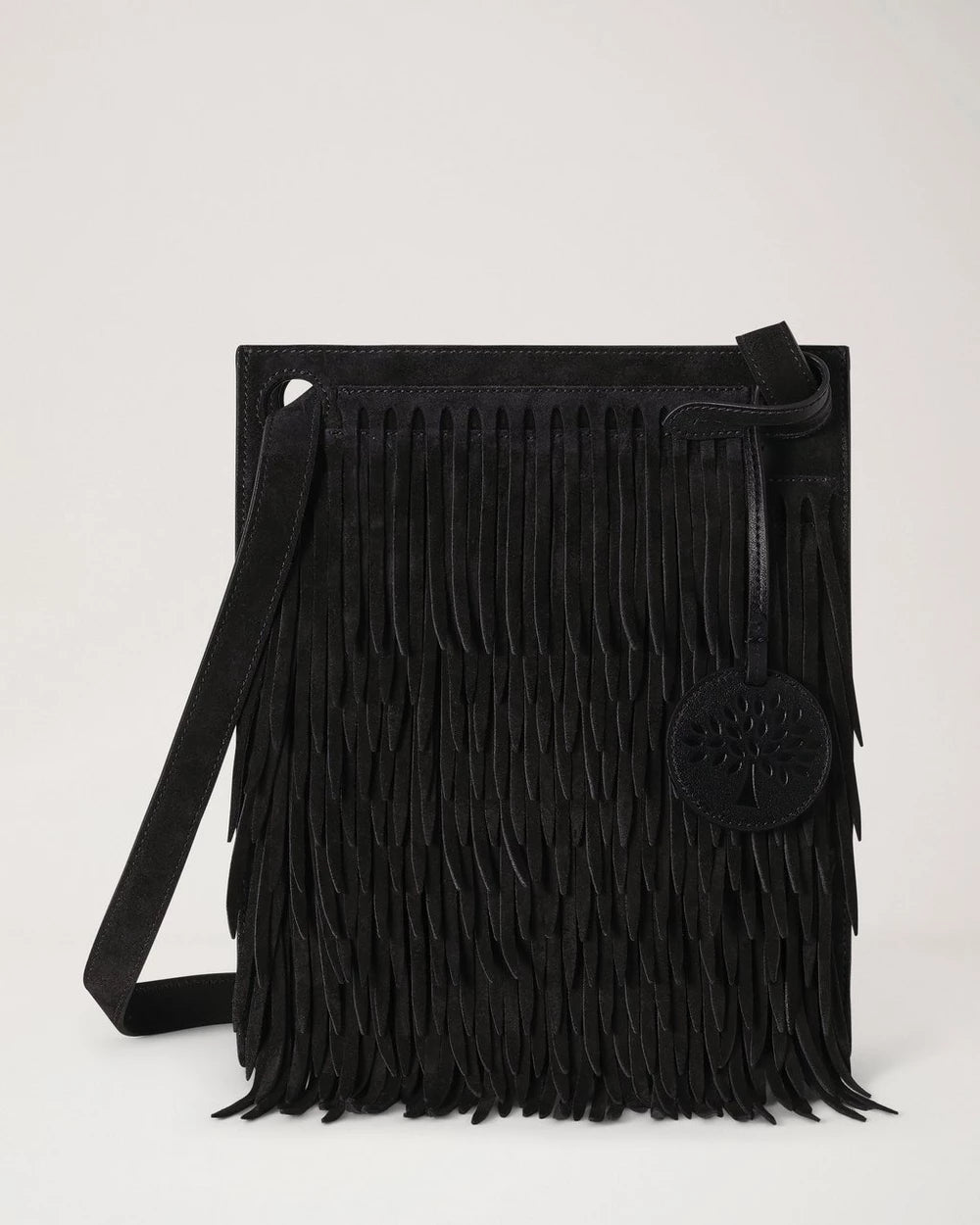 Mini Soft Tote Wildleder mit Fransen, Schwarz