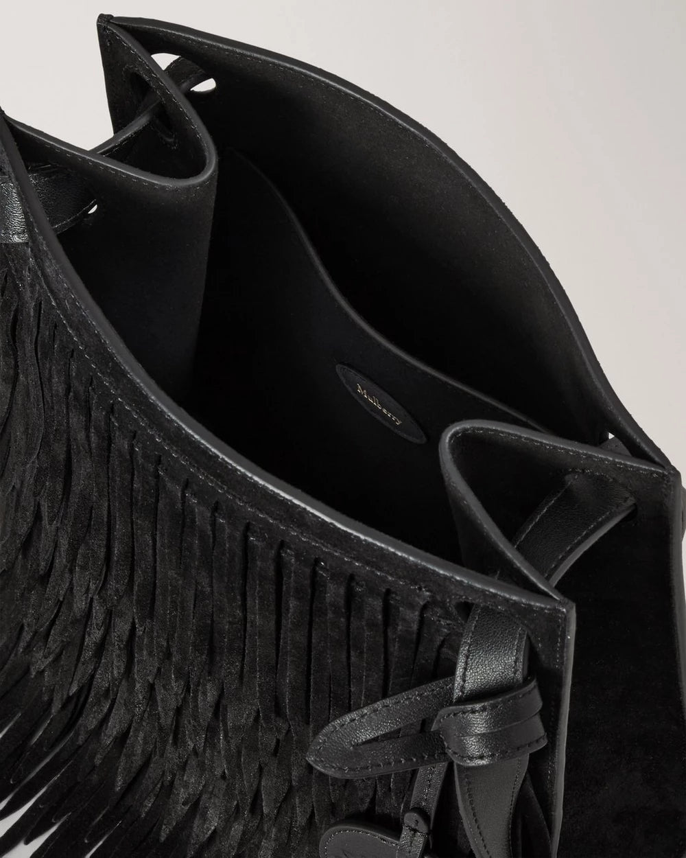 Mini Soft Tote Wildleder mit Fransen, Schwarz