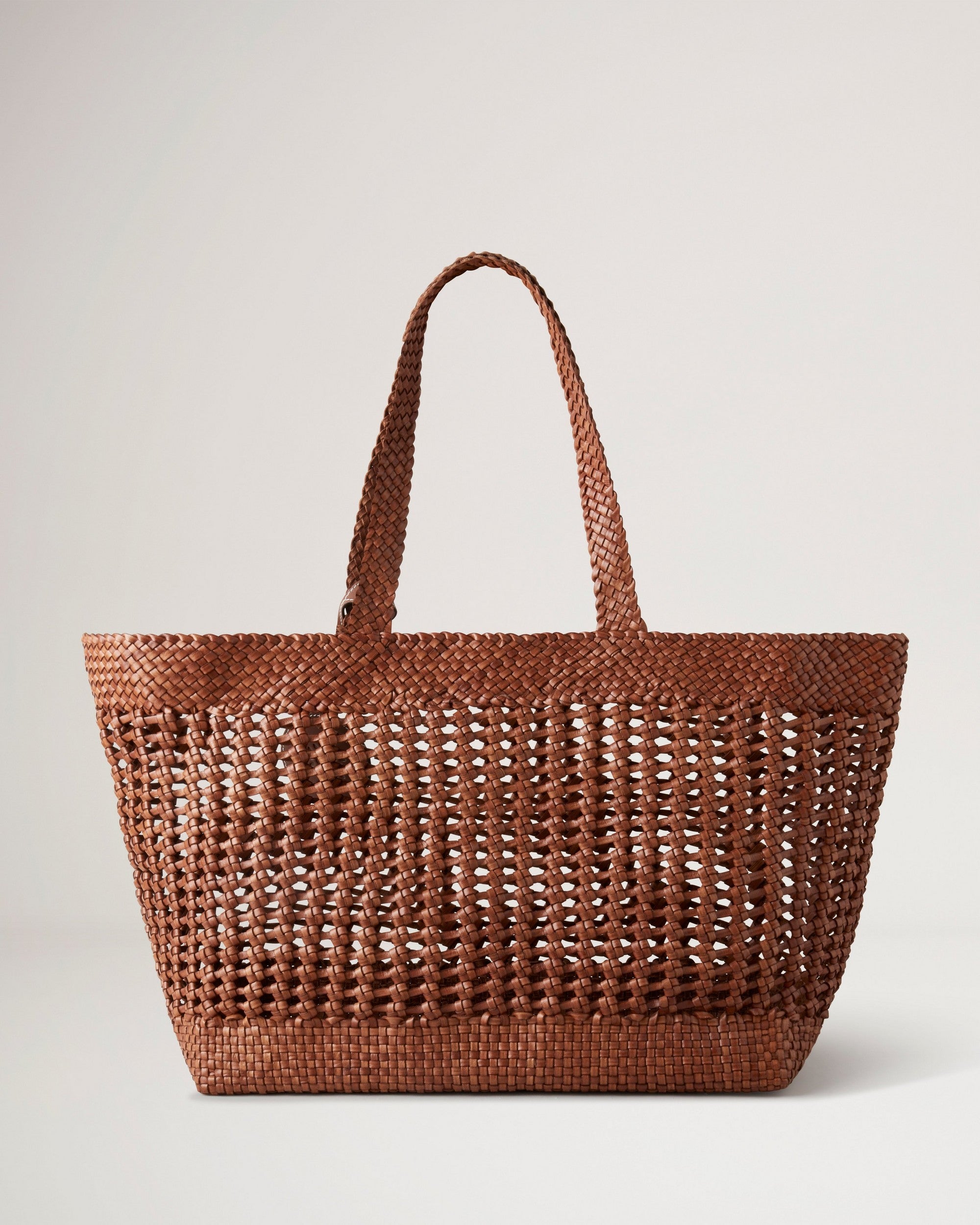 Large Leather Tote, Woven Leather, Vintage Oak