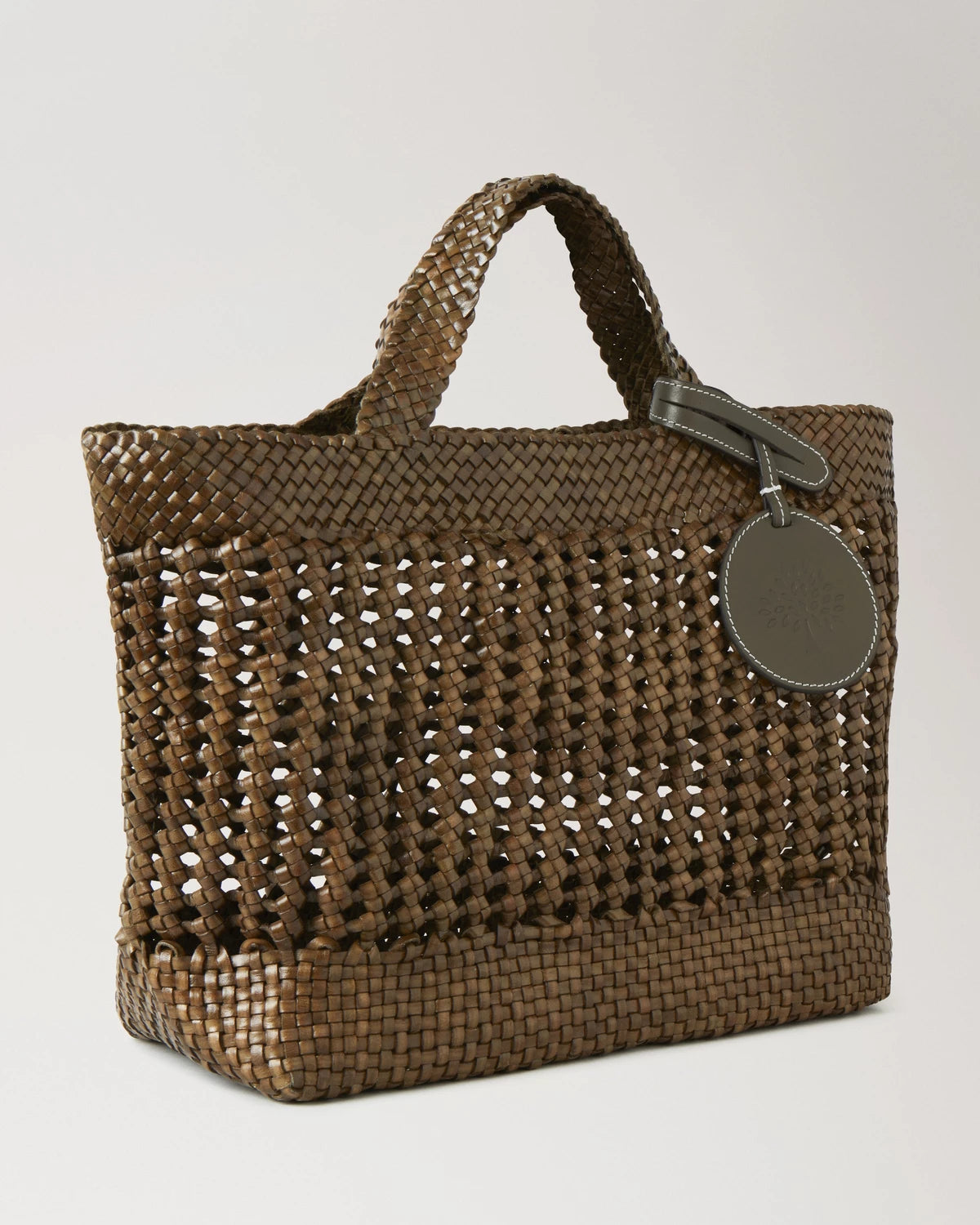 Small Woven Tote, woven Leather Linen Green