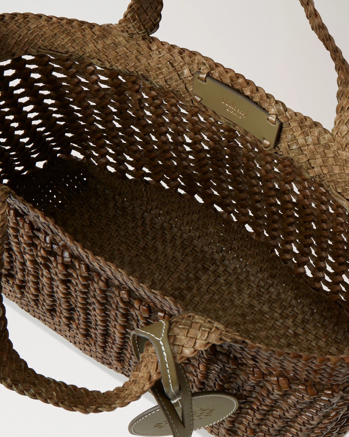 Small Woven Tote, woven Leather Linen Green