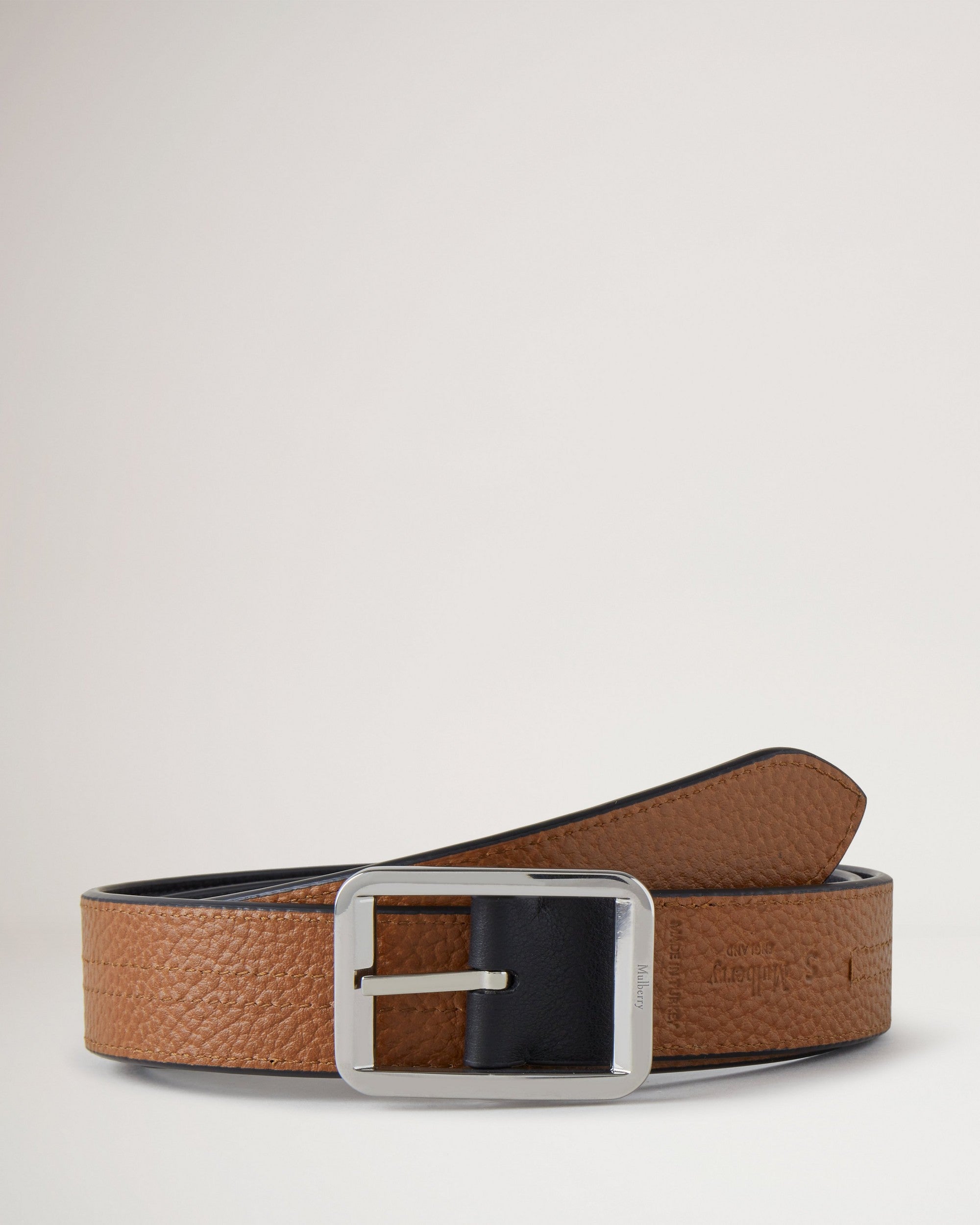 Reversible Belt With Stitches, Black / Oak