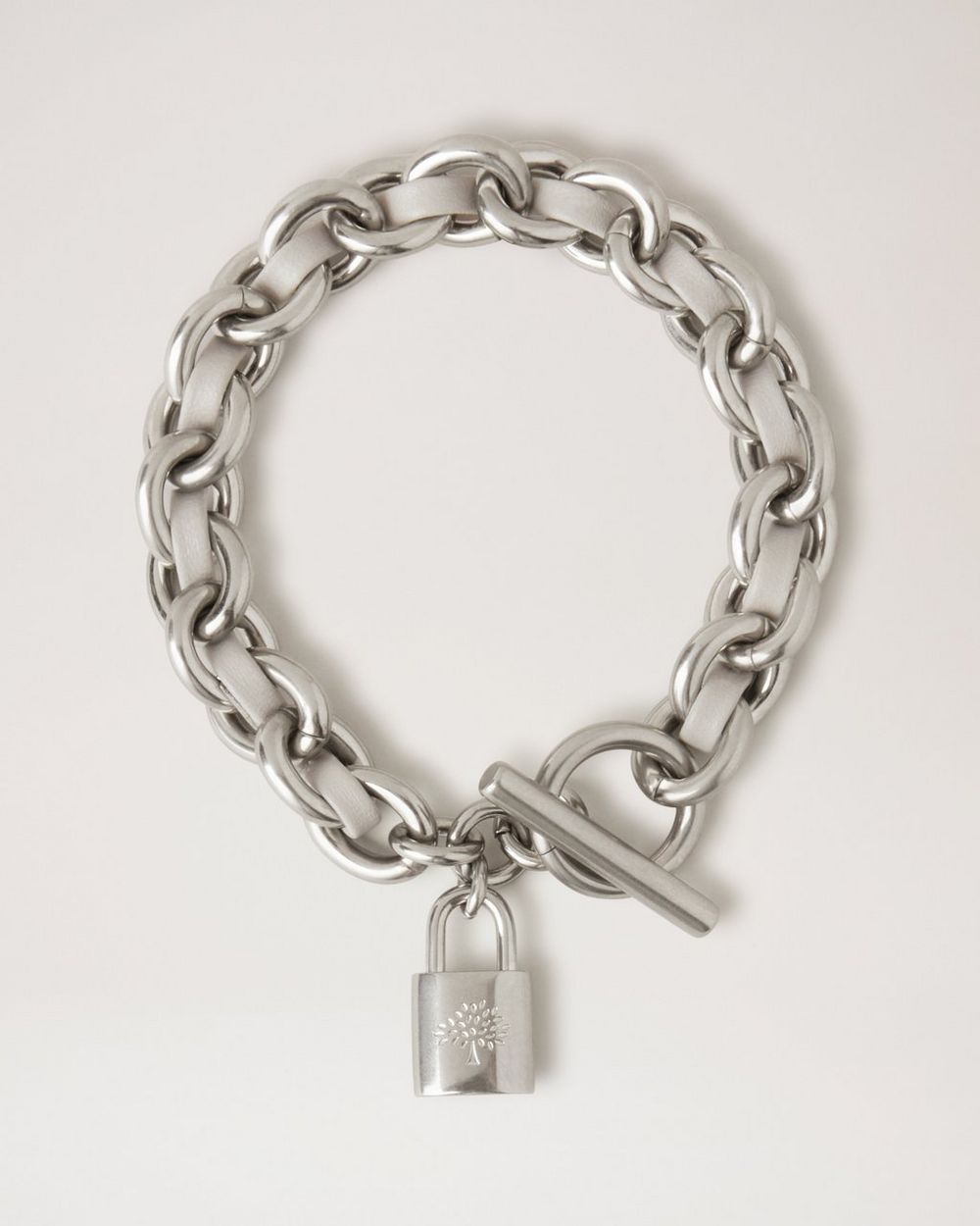 Lily Leather Chain Bracelet M, Pale Grey