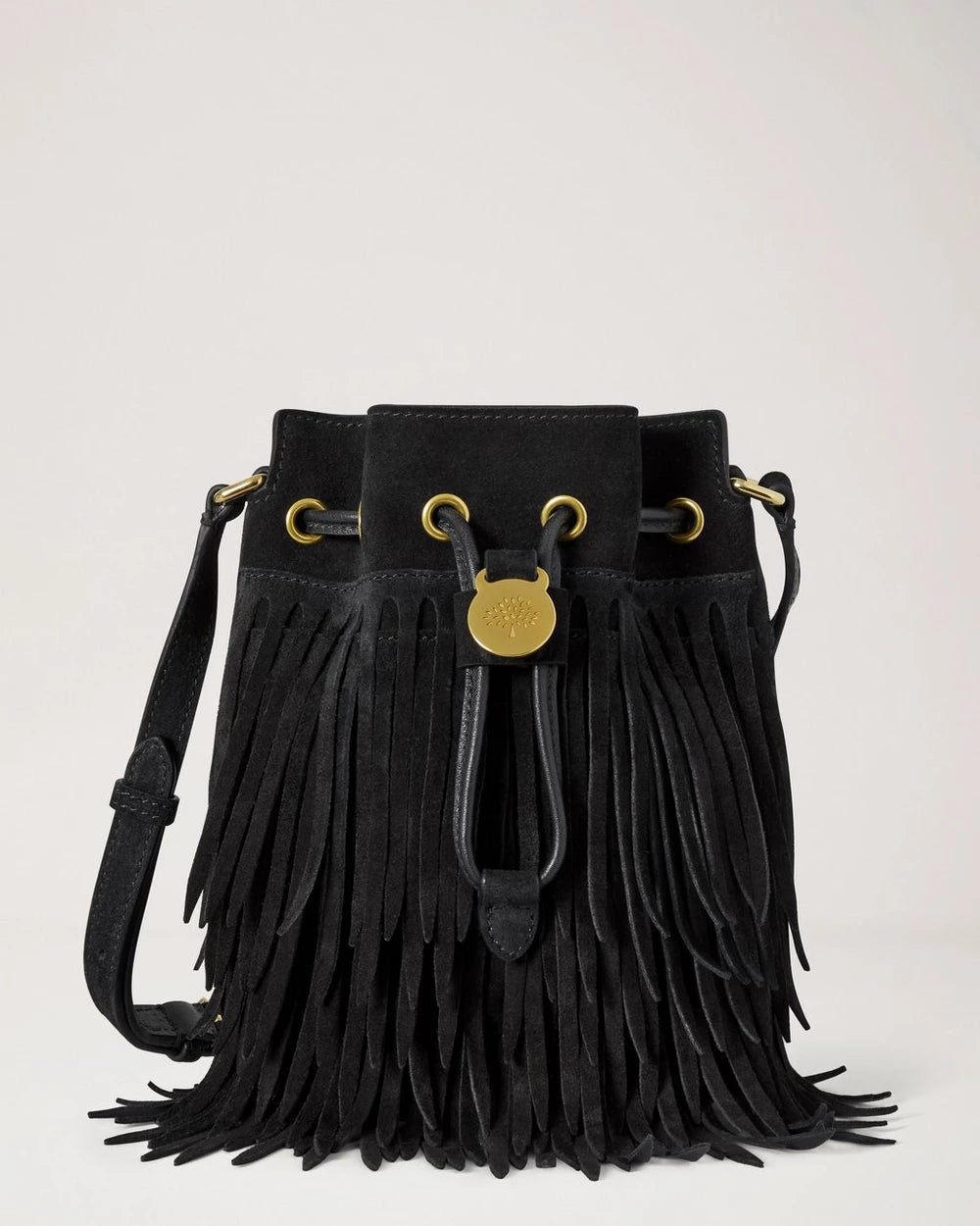 Mini Bucket, Suede Fringing, Black
