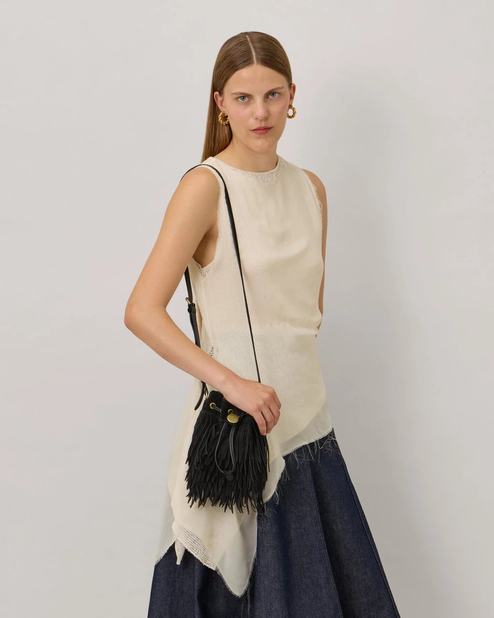 Mini Bucket, Suede Fringing, Black
