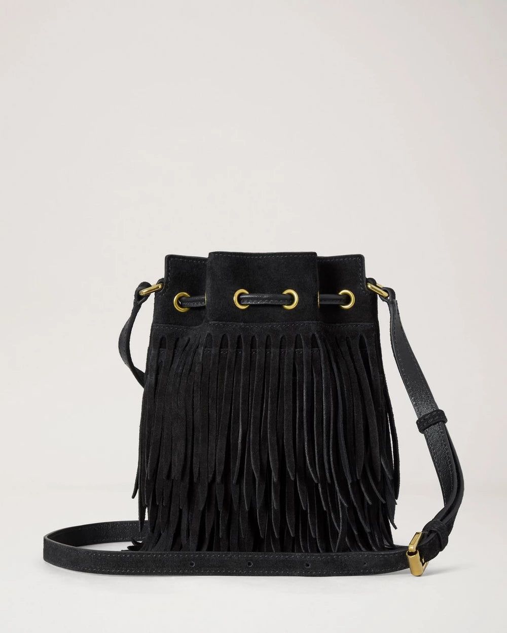 Mini Bucket, Suede Fringing, Black