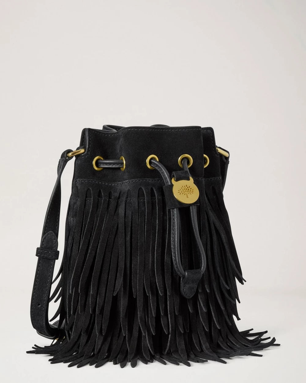 Mini Bucket, Suede Fringing, Black