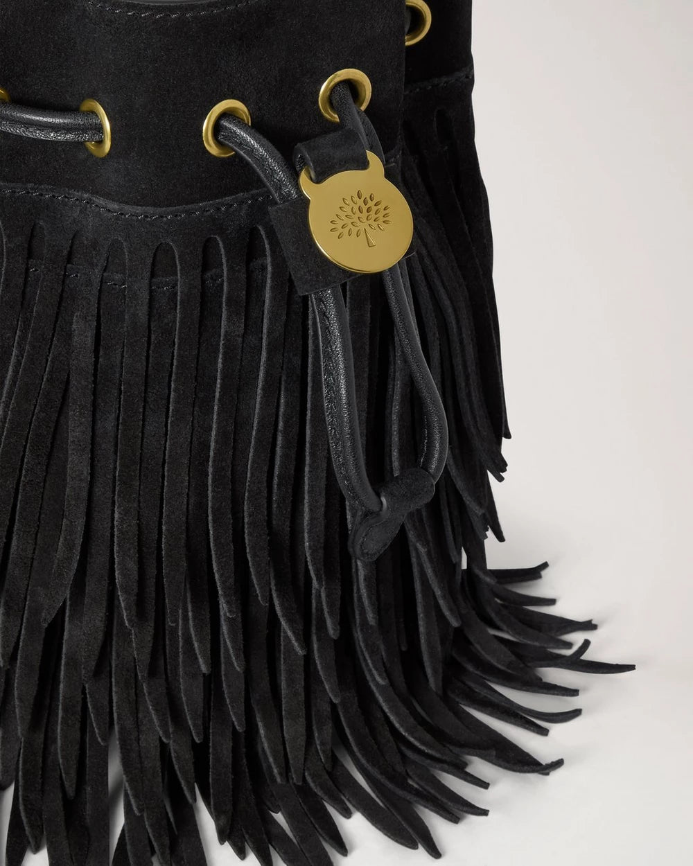 Mini Bucket, Suede Fringing, Black