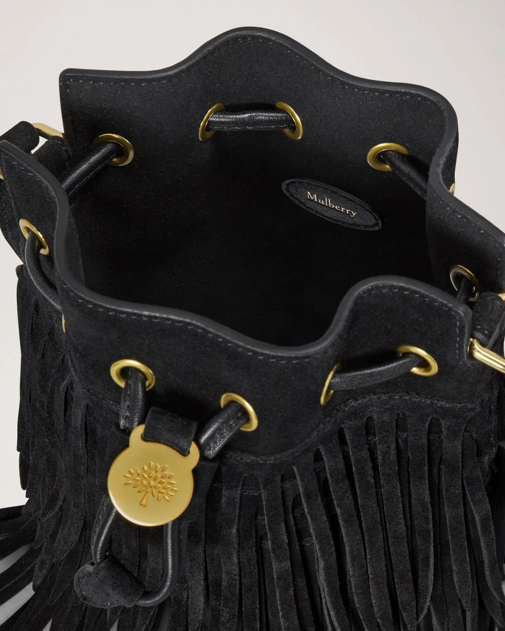 Mini Bucket, Suede Fringing, Black