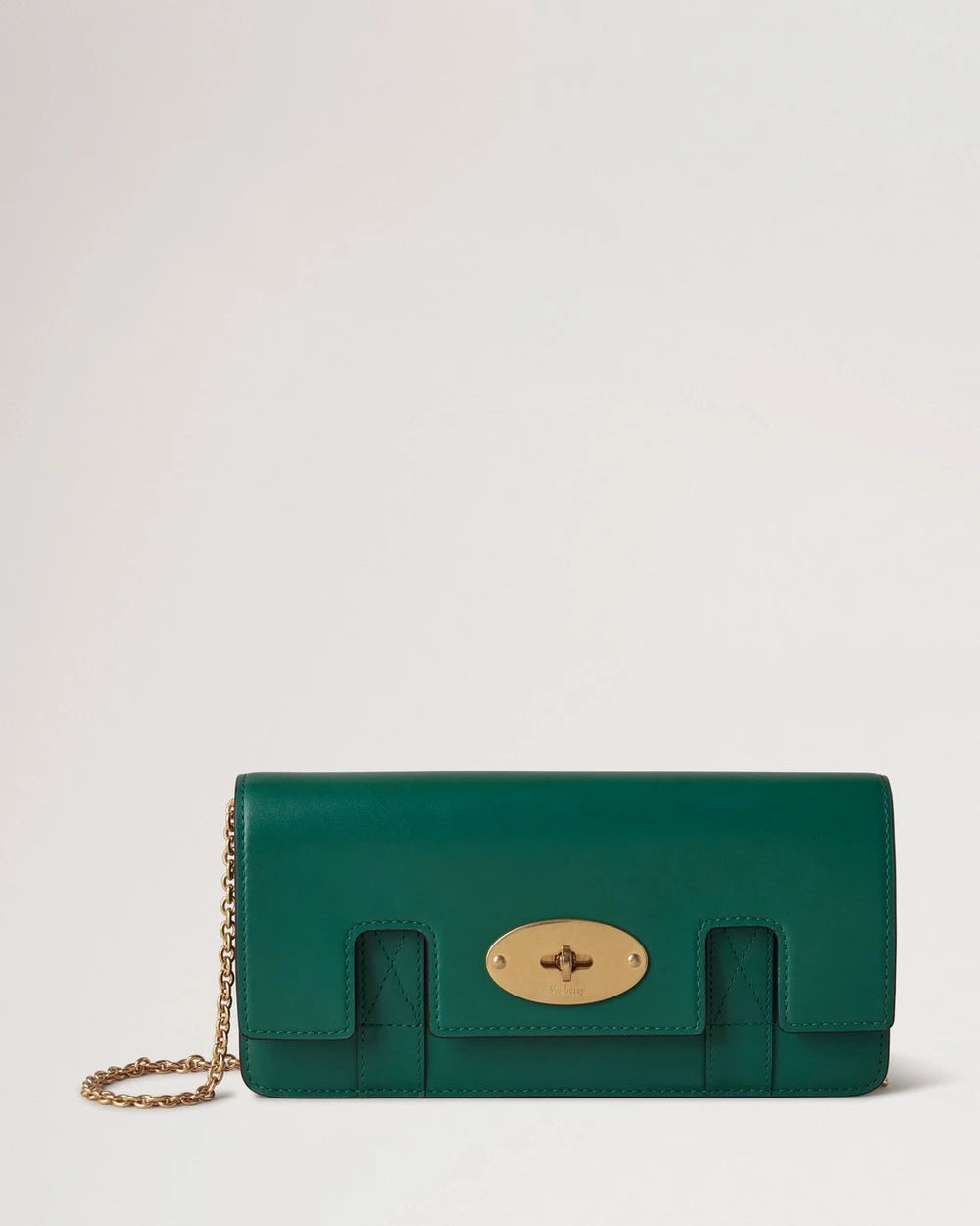 East West Bayswater Clutch, High Gloss Leather, Malachite