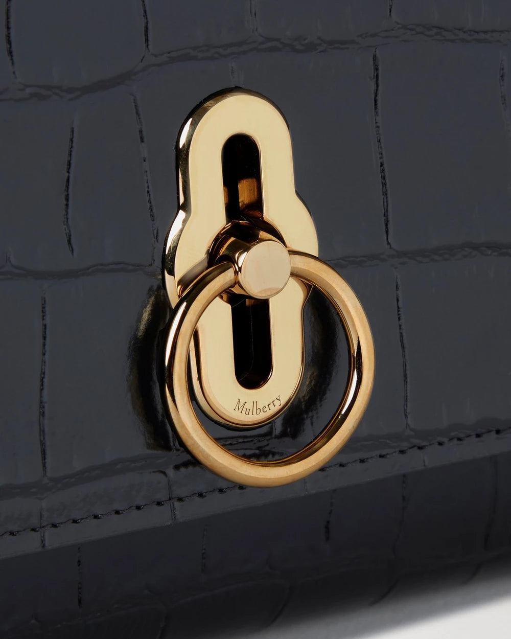 Amberley Clutch, Schwarz, glänzend, kleines Krokodil