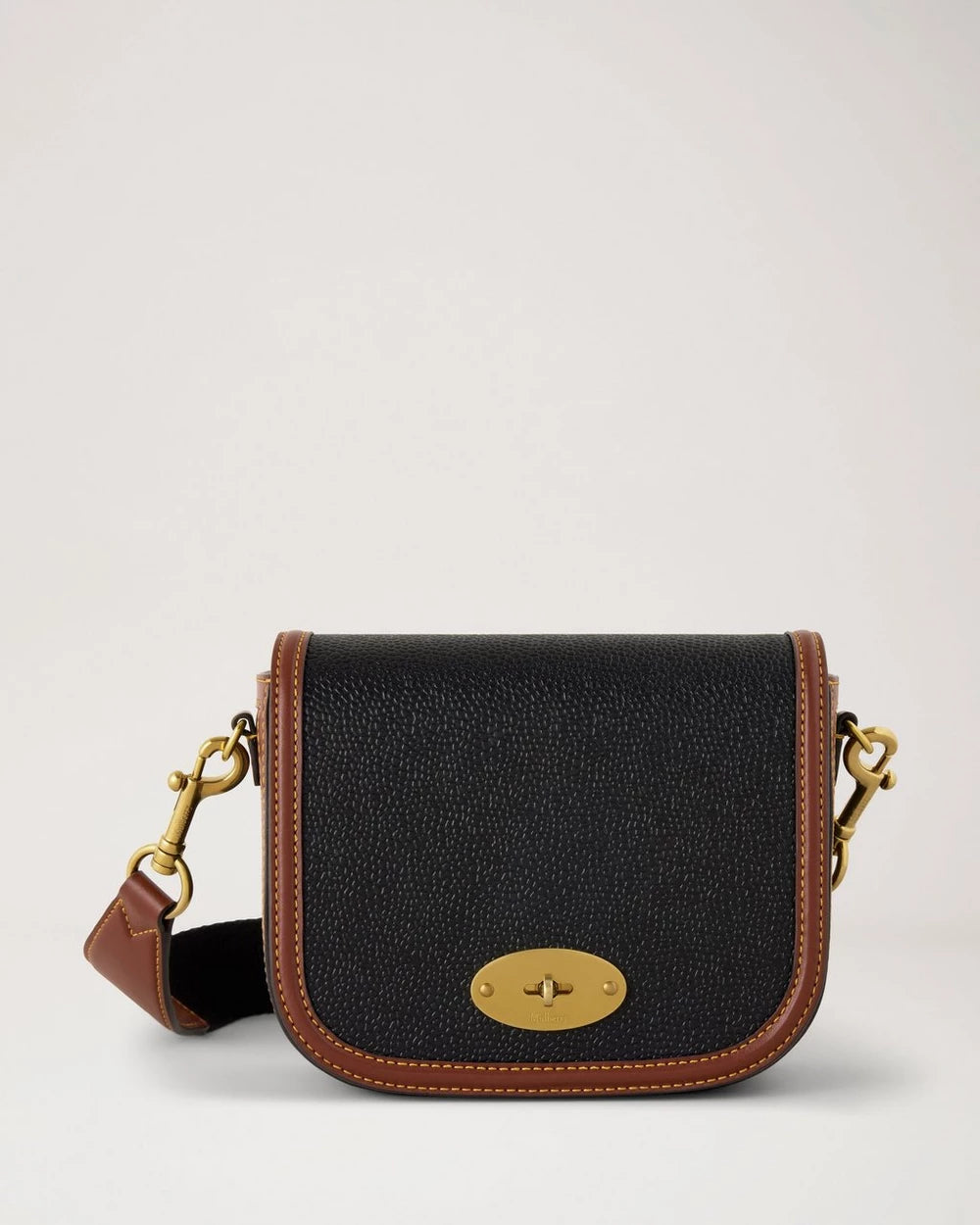 Small Darley Satchel Bag, Scotchgrain Black - Cognac