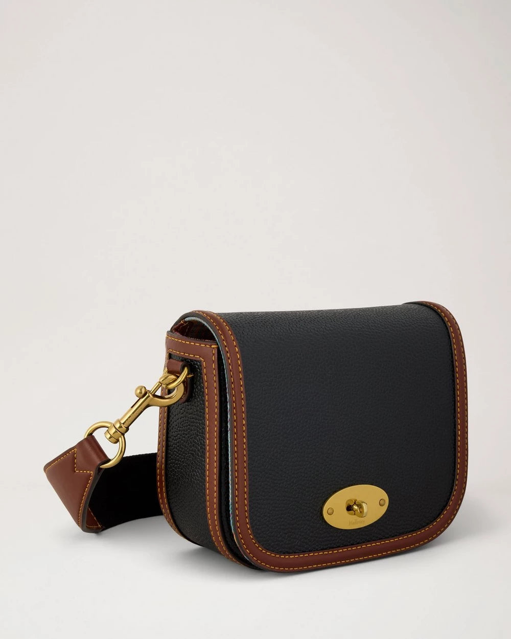 Small Darley Satchel Bag, Scotchgrain Black - Cognac
