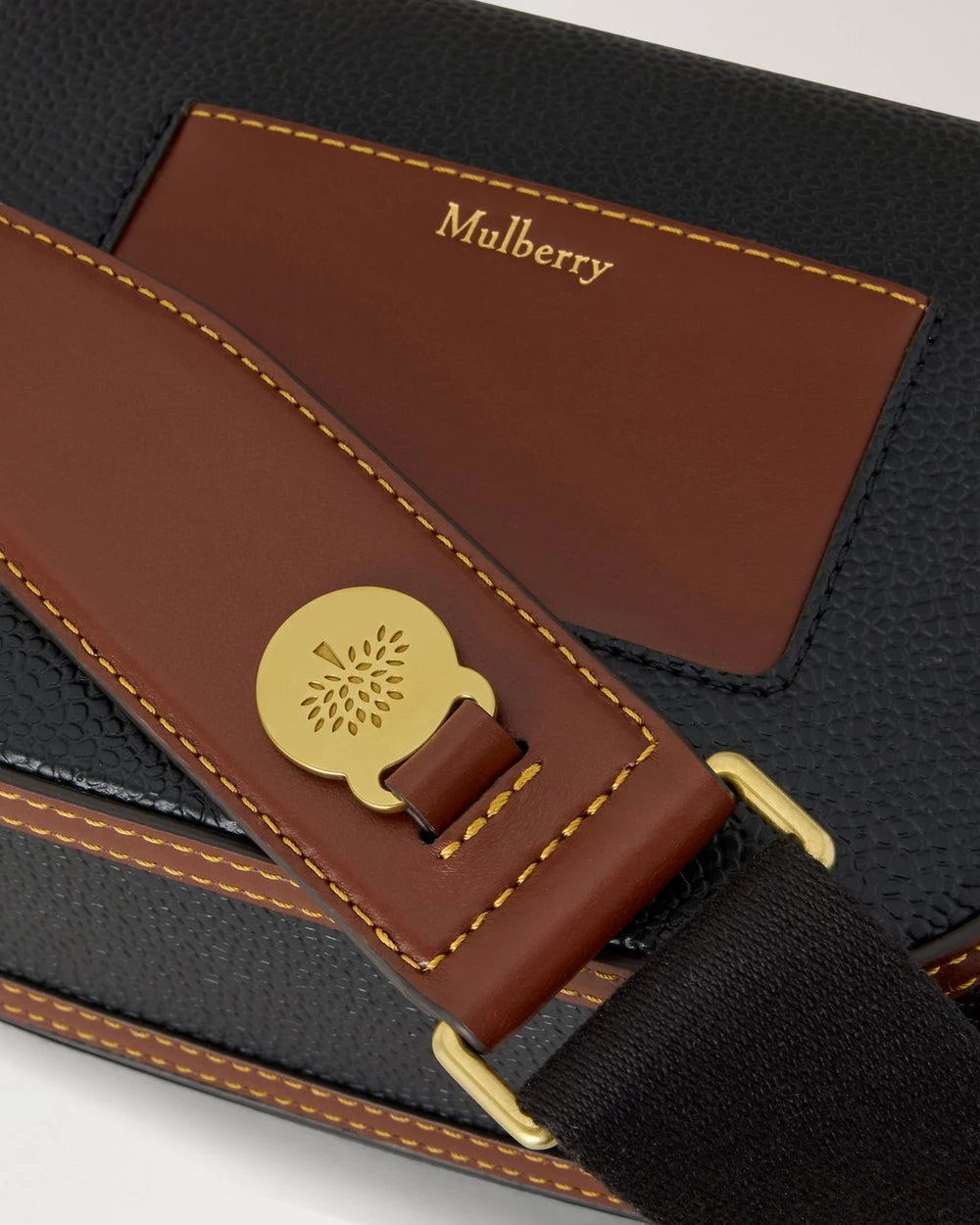 Small Darley Satchel Bag, Scotchgrain Black - Cognac