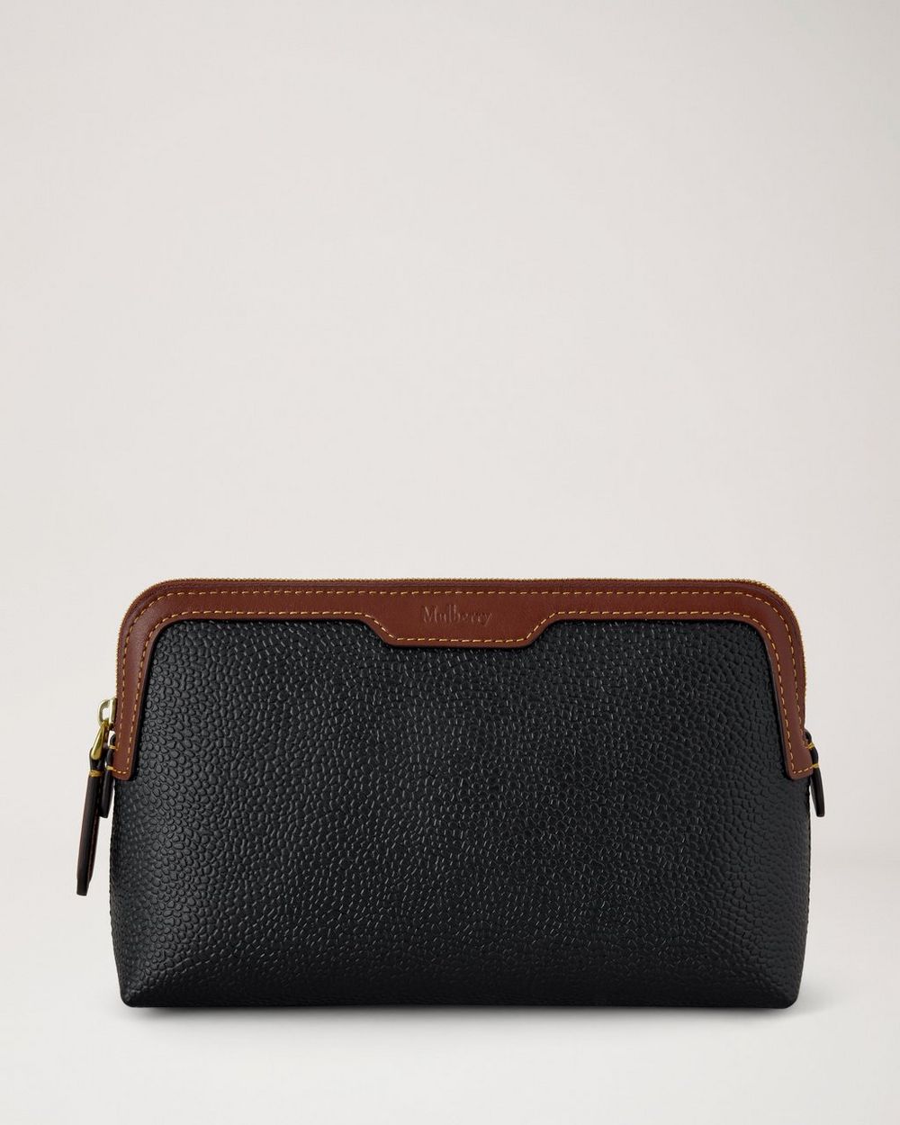 Small Cosmetic Pouch, Black - Cognac