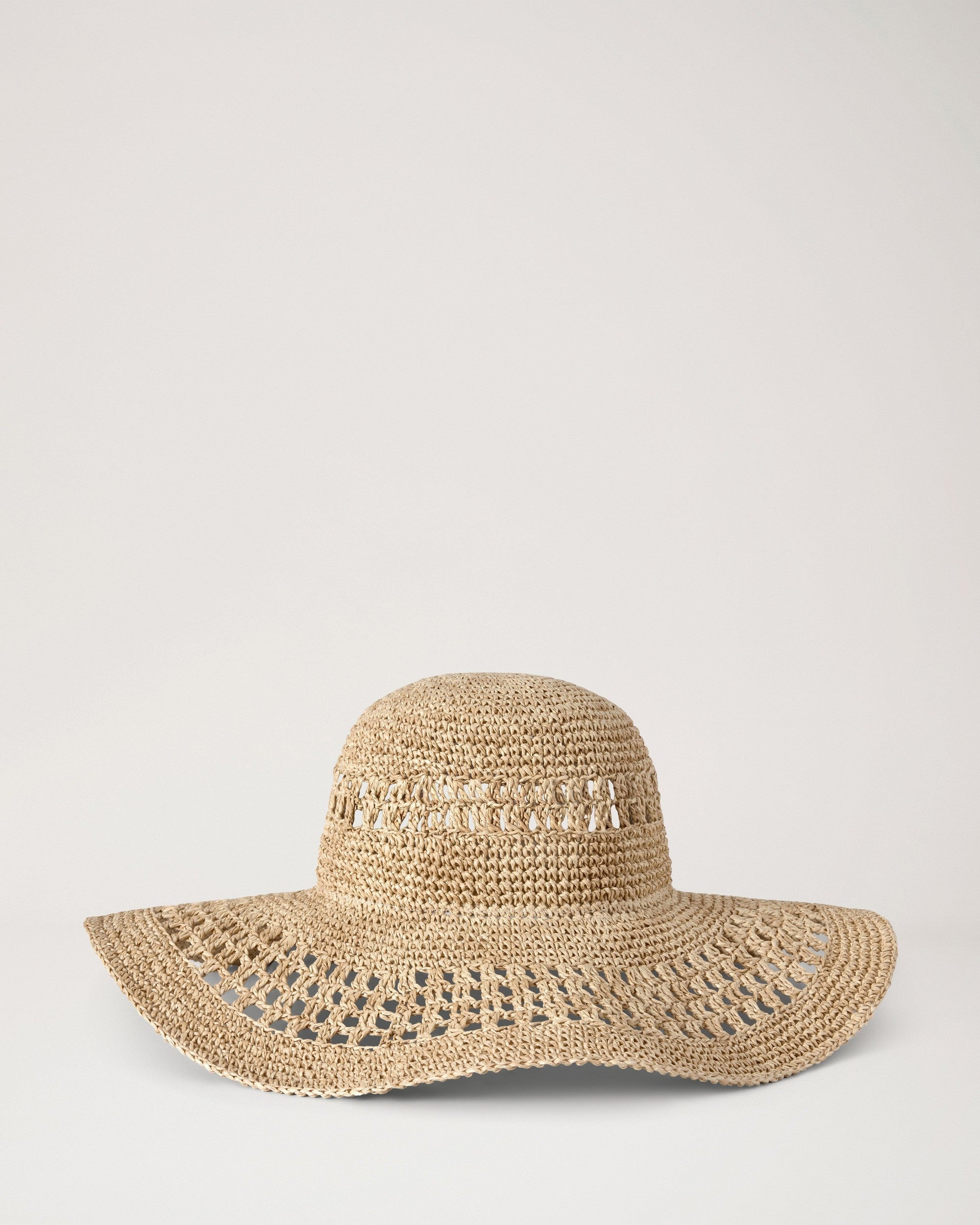 Crochet Straw Hat, Beige