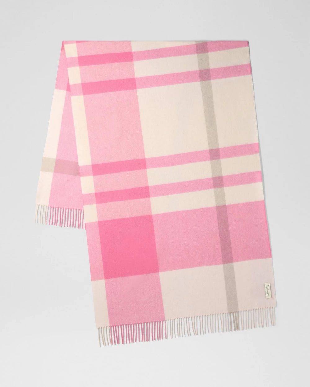 Storrutig merinoullscarf, blomrosa och geraniumrosa