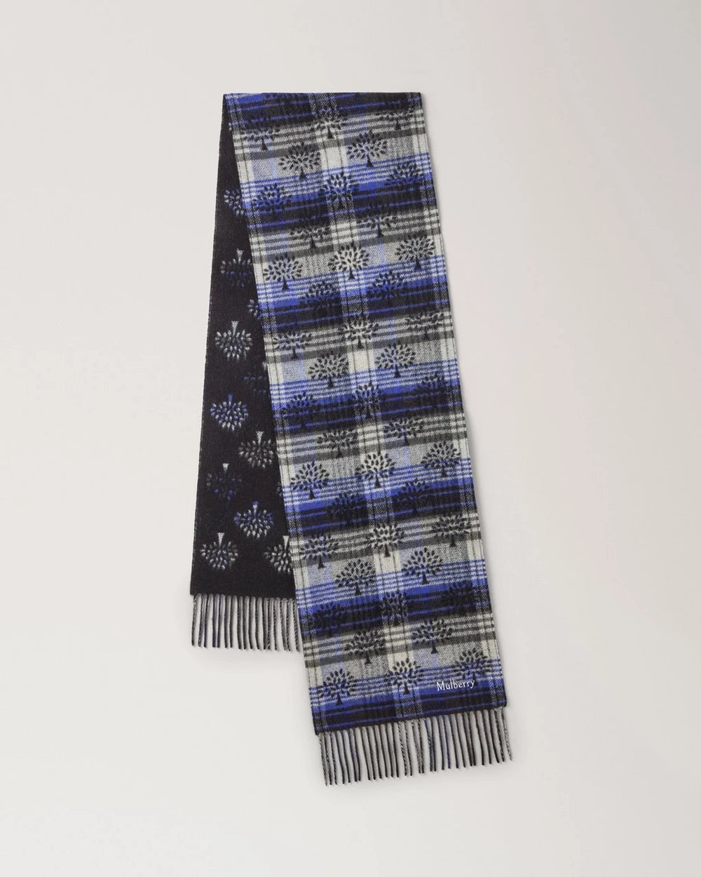 Heritage Check Scarf, Black - Cobalt Blue