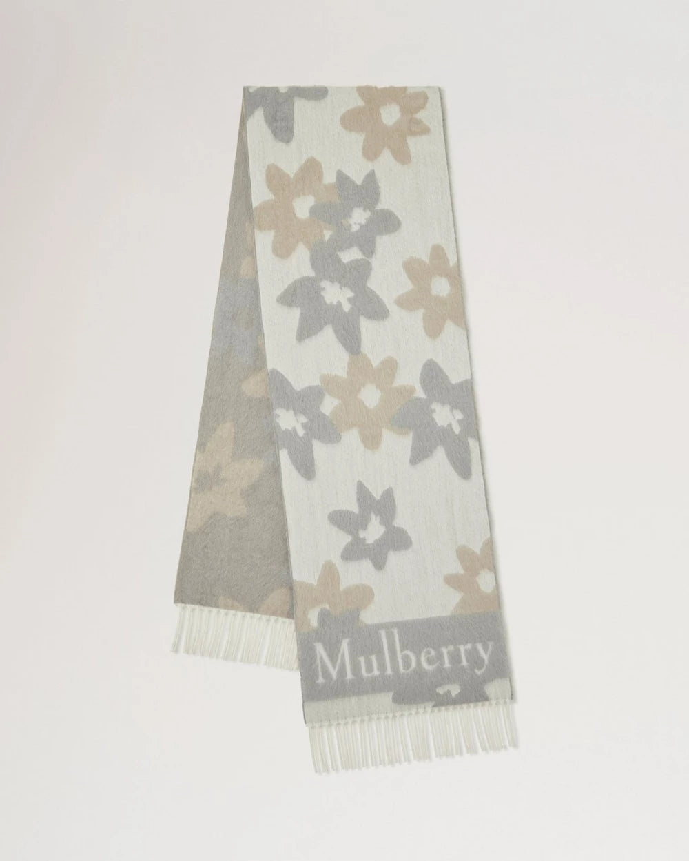 Floral Jaquard Scarf, White-Pale Grey