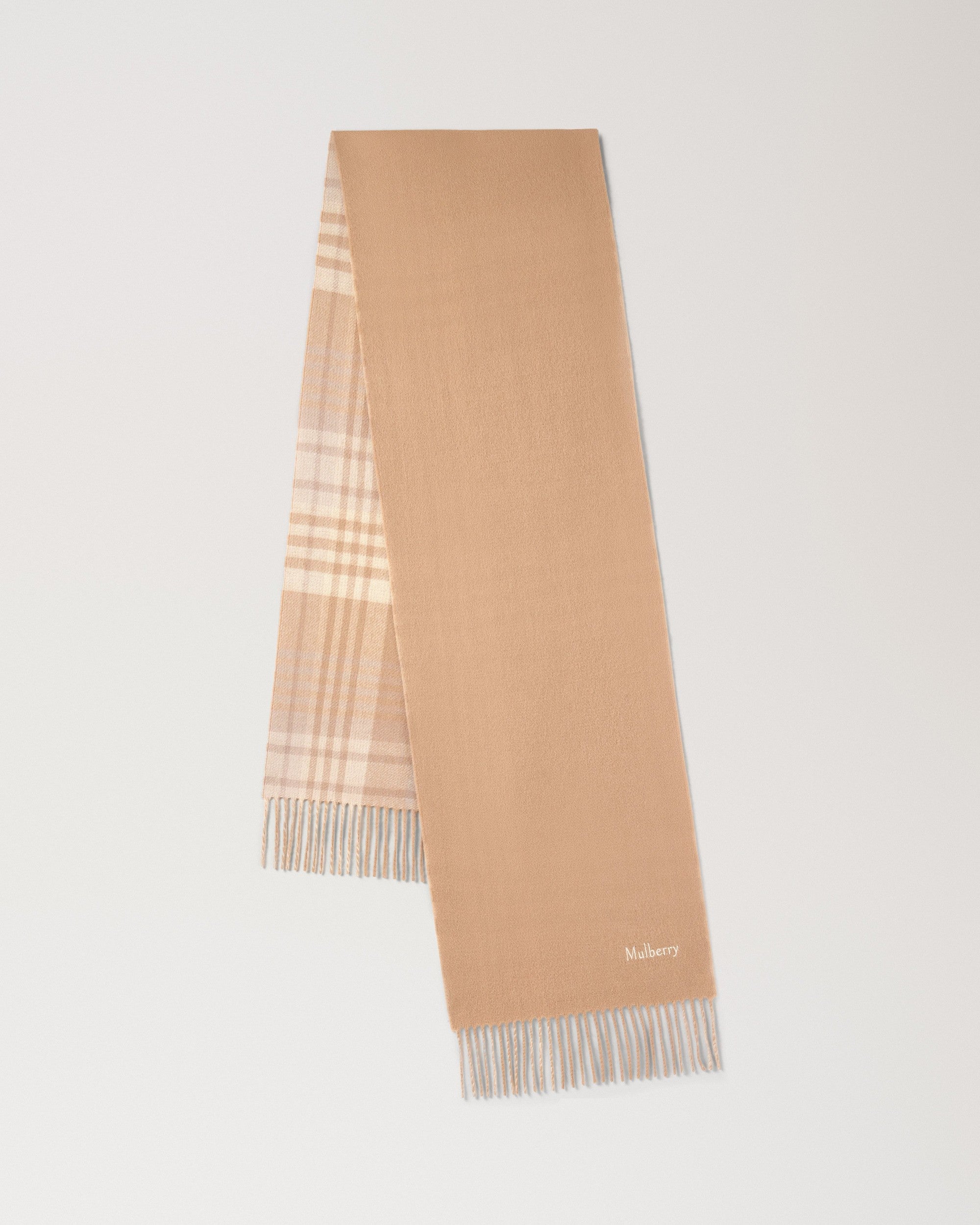 Reversbile Cashmere Check Scarf, Camel-Maple