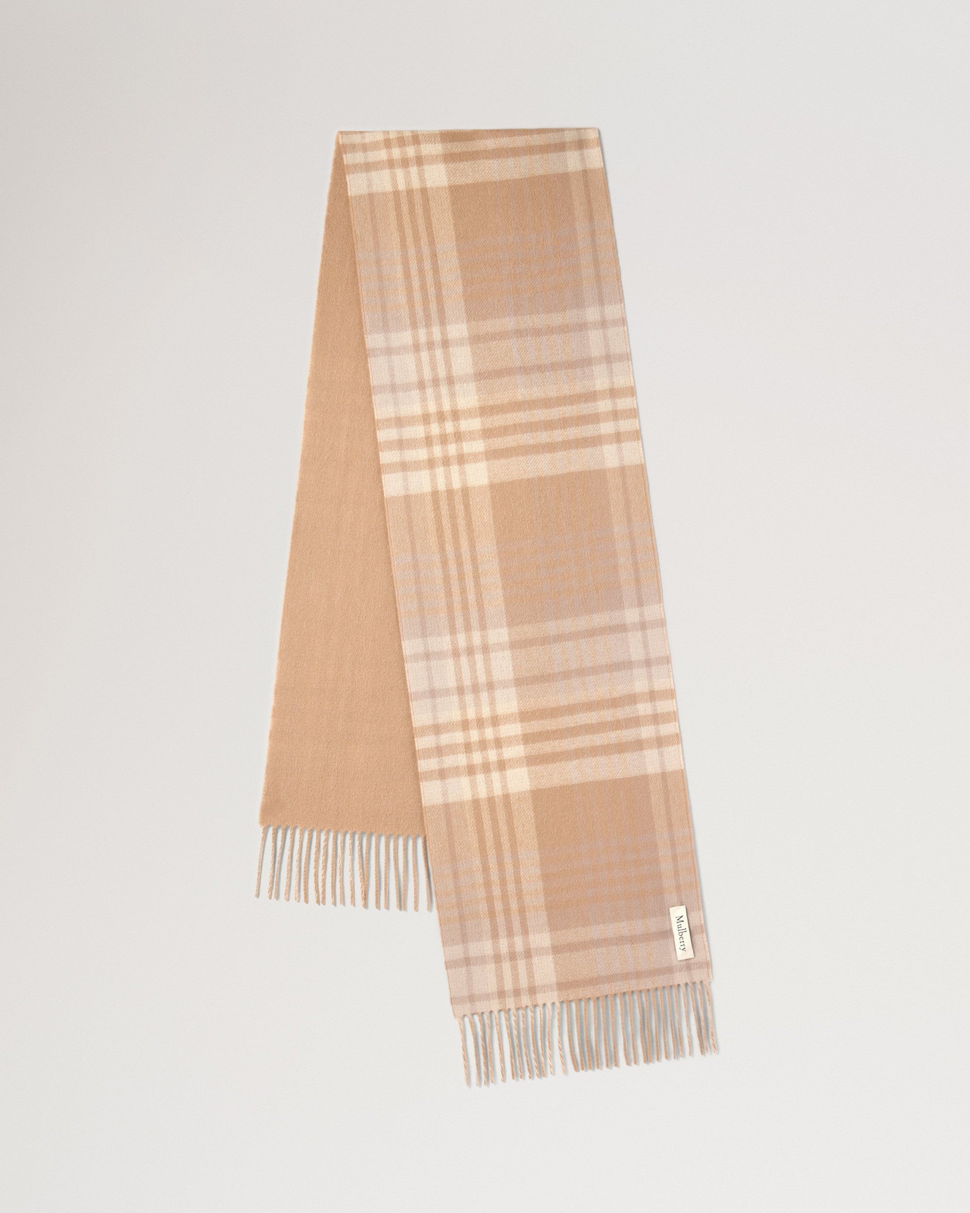 Reversbile Cashmere Check Scarf, Camel-Maple