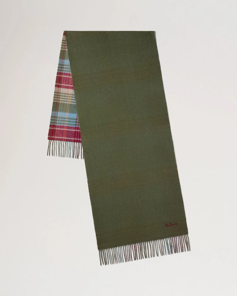 Large Reversible Heritage Check Scarf, Moss-Sky Blue