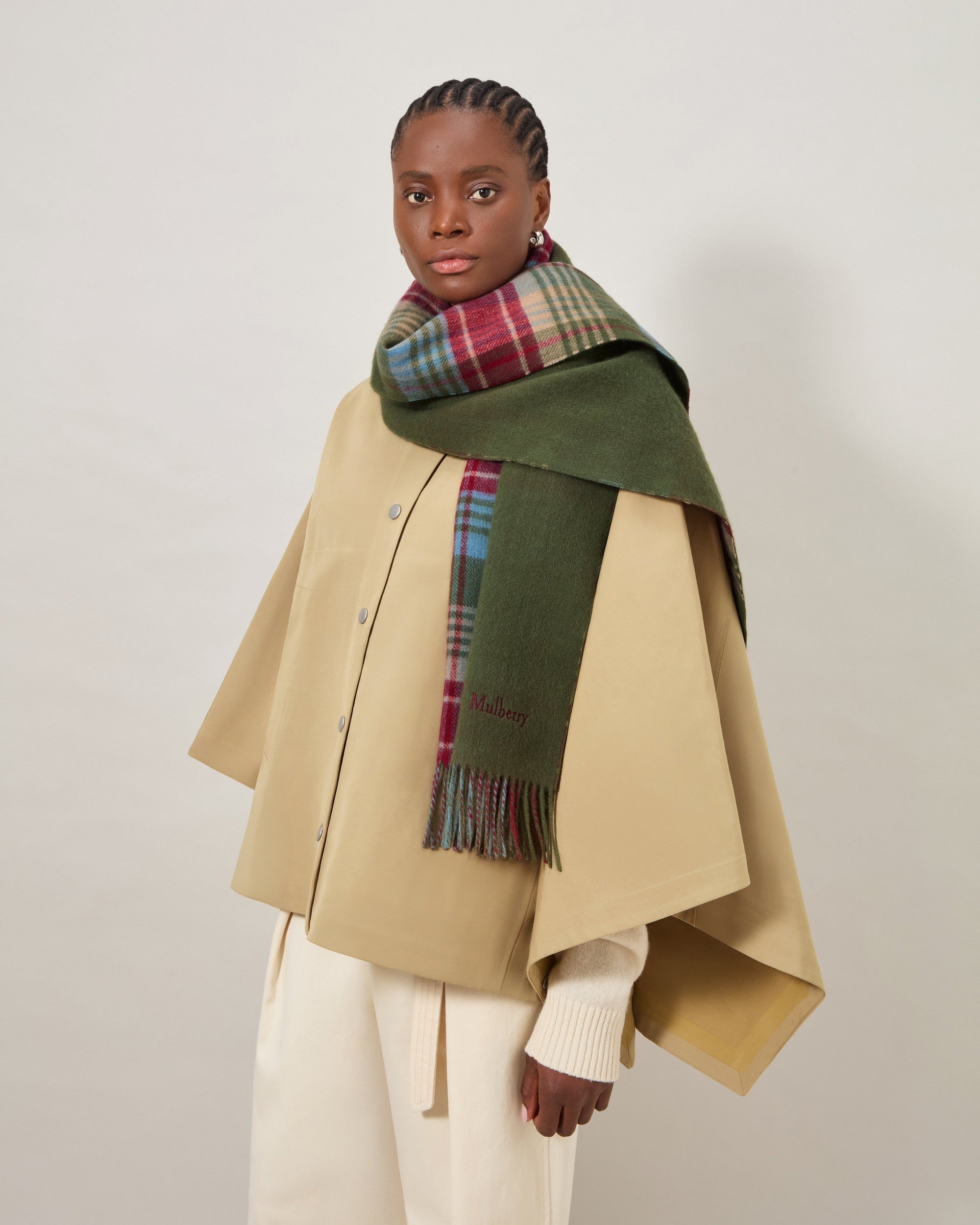 Large Reversible Heritage Check Scarf, Moss-Sky Blue