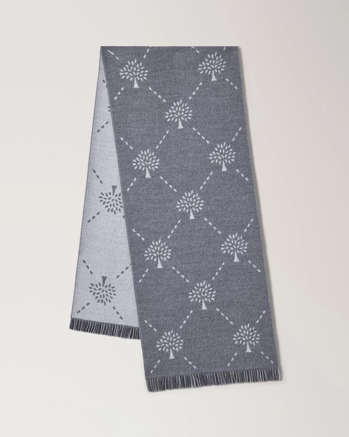 Diamond Tree Jacquard-Wollschal, neblige graue und hellgraue Wolle