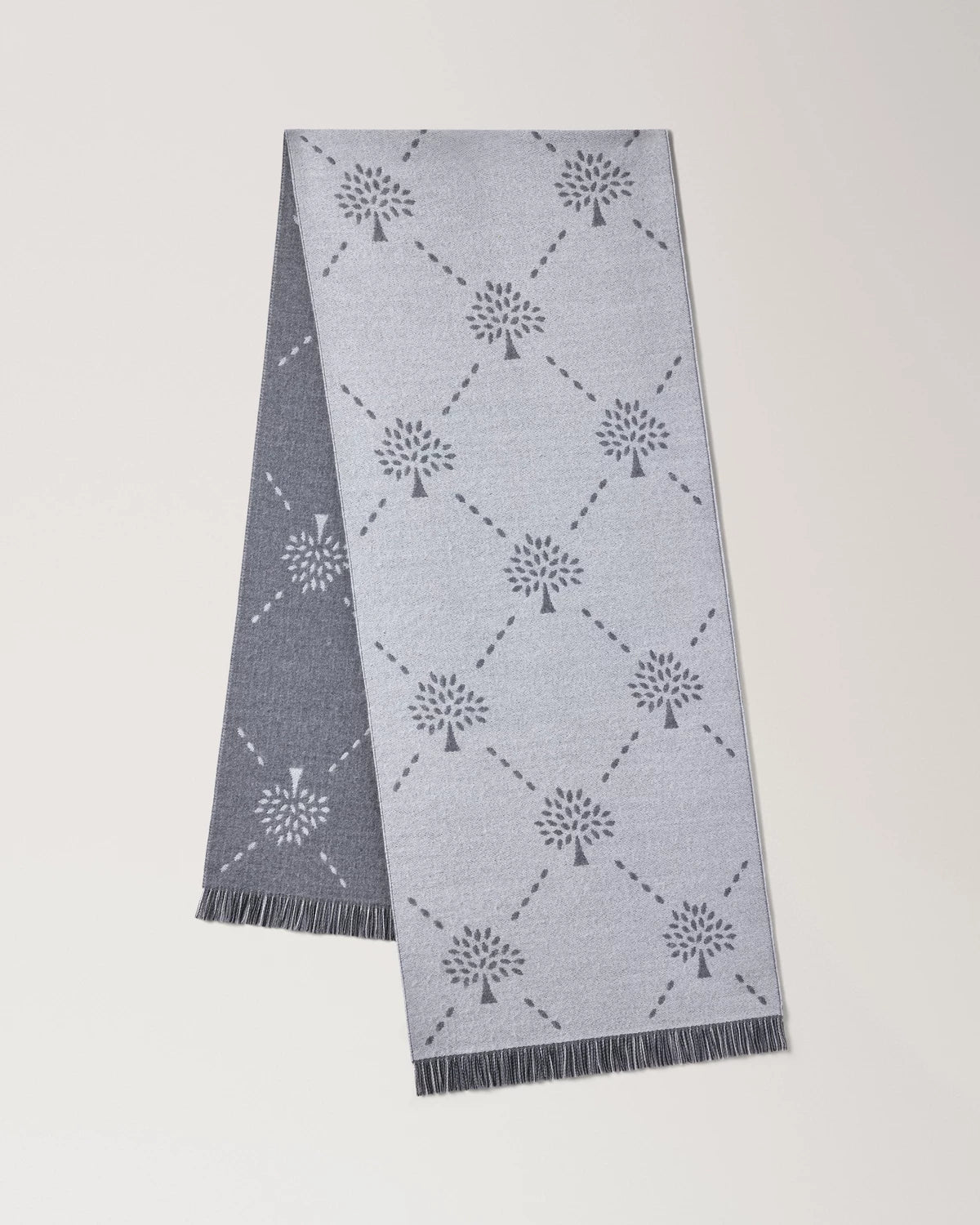 Diamond Tree Jacquard-Wollschal, neblige graue und hellgraue Wolle
