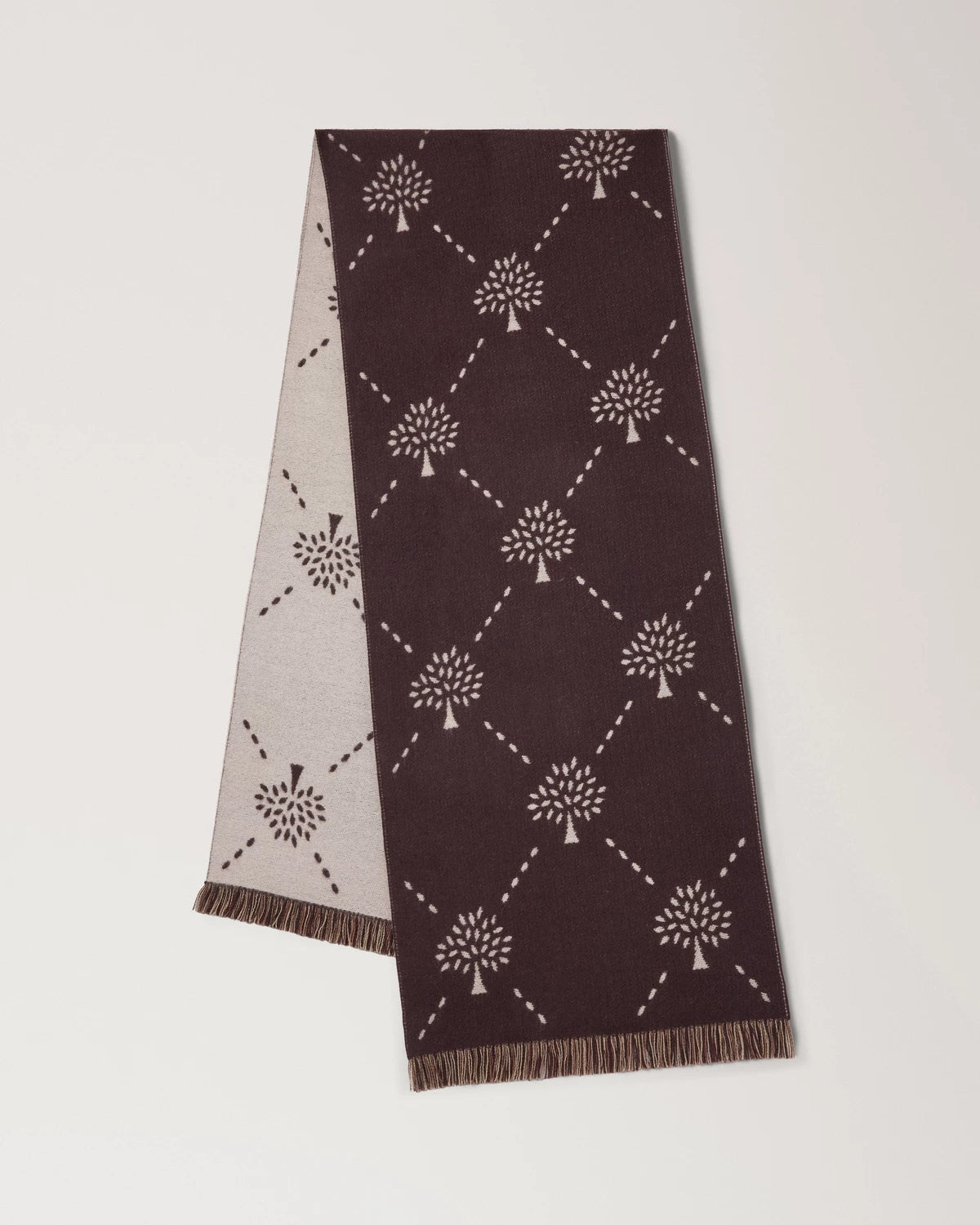 Diamond Tree Jacquard-Wollschal, Wolle in Ebenholz und Taupe