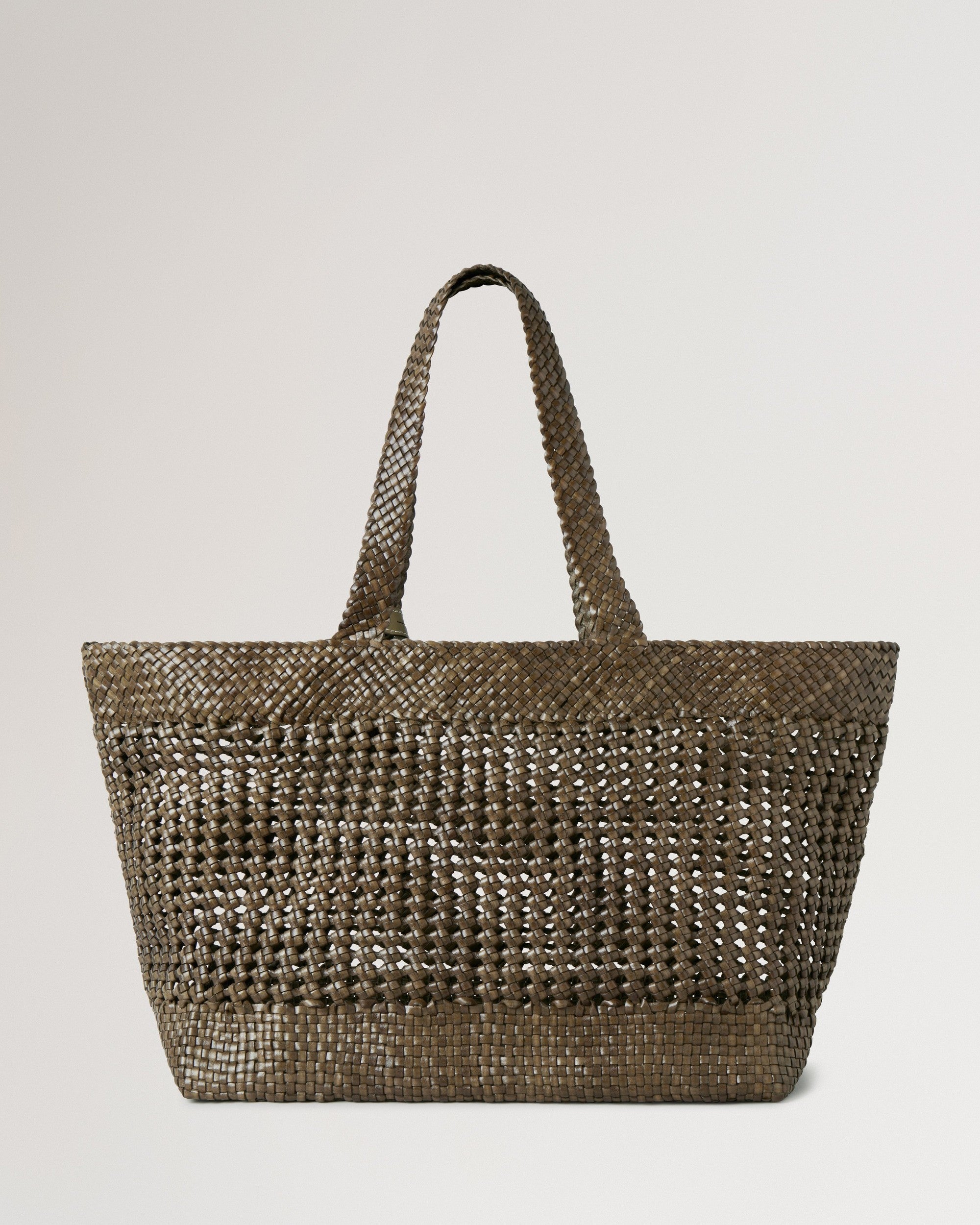 Large leather Tote, Woven Leather, Linen Green