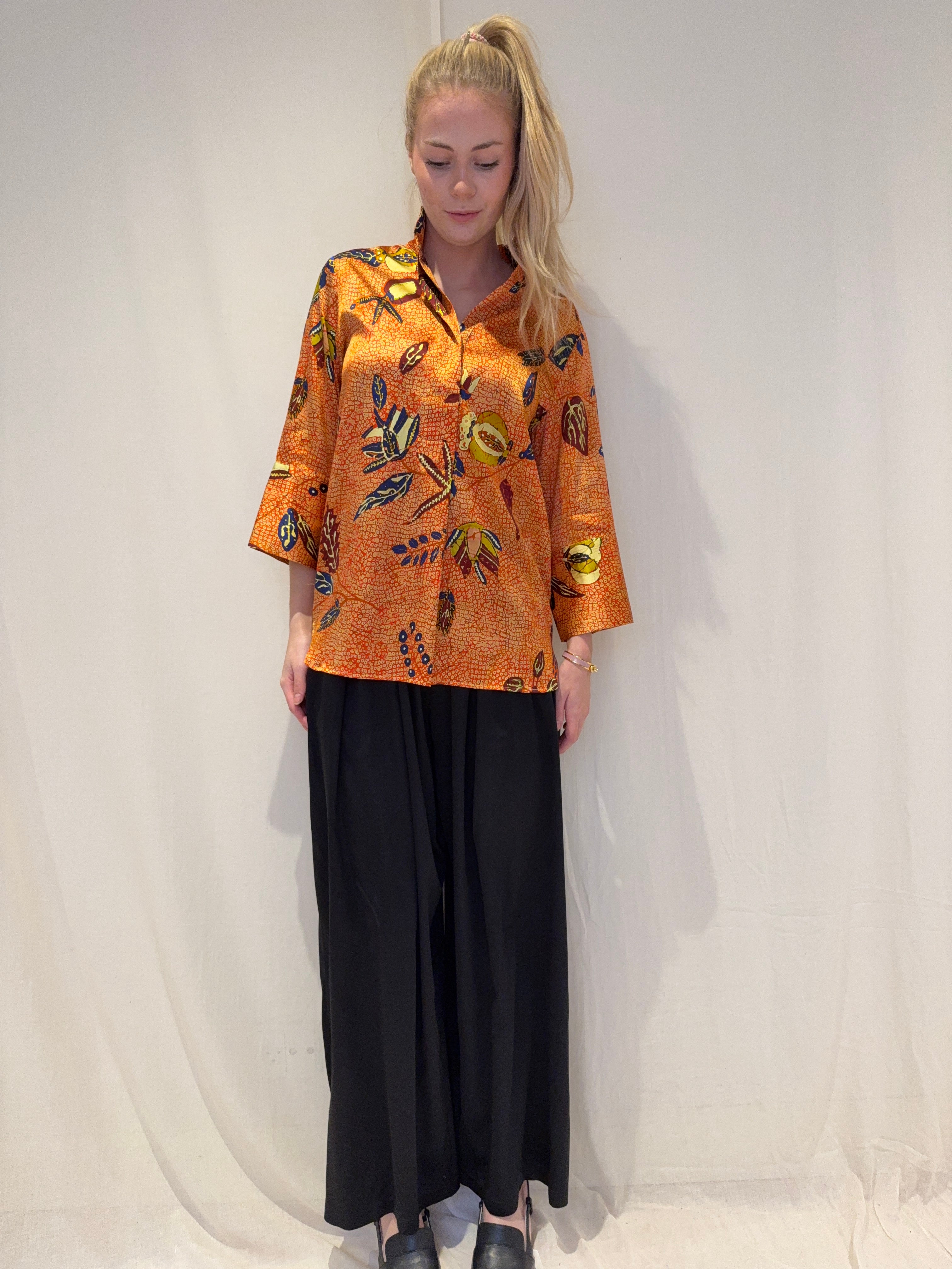 Valentina Silk Blouse, Printed Orange