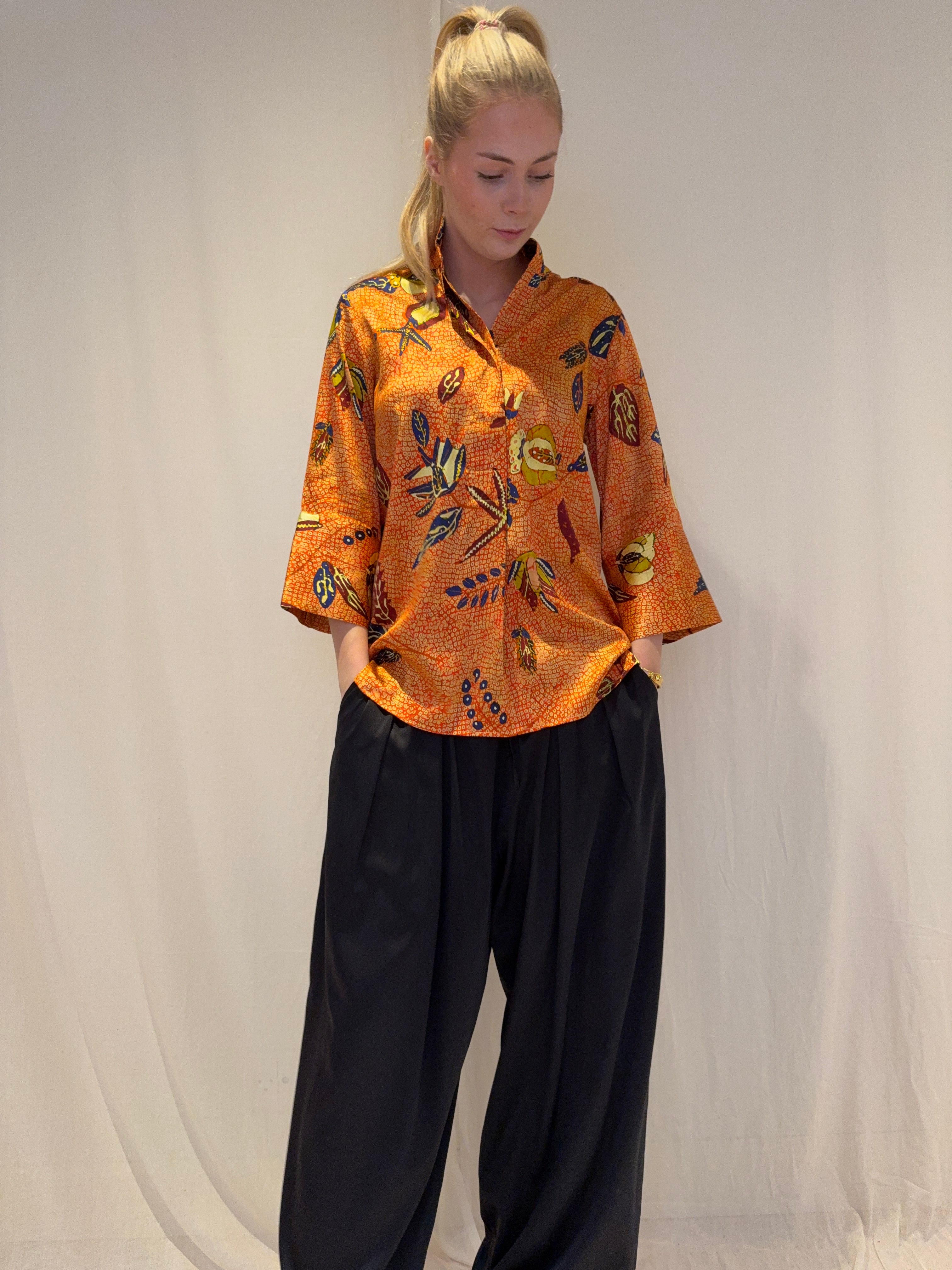 Valentina Silk Blouse, Printed Orange