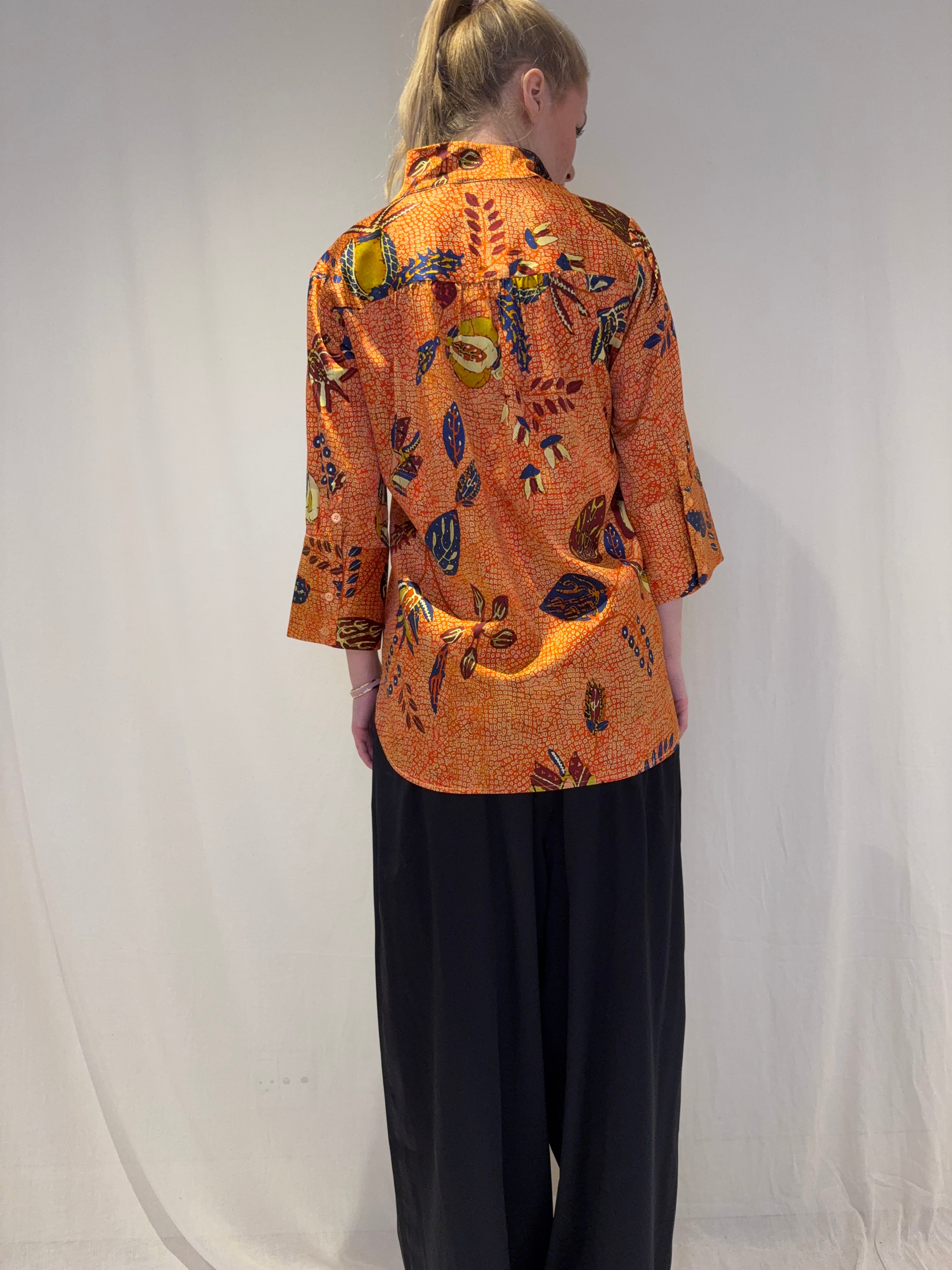 Valentina Silk Blouse, Printed Orange