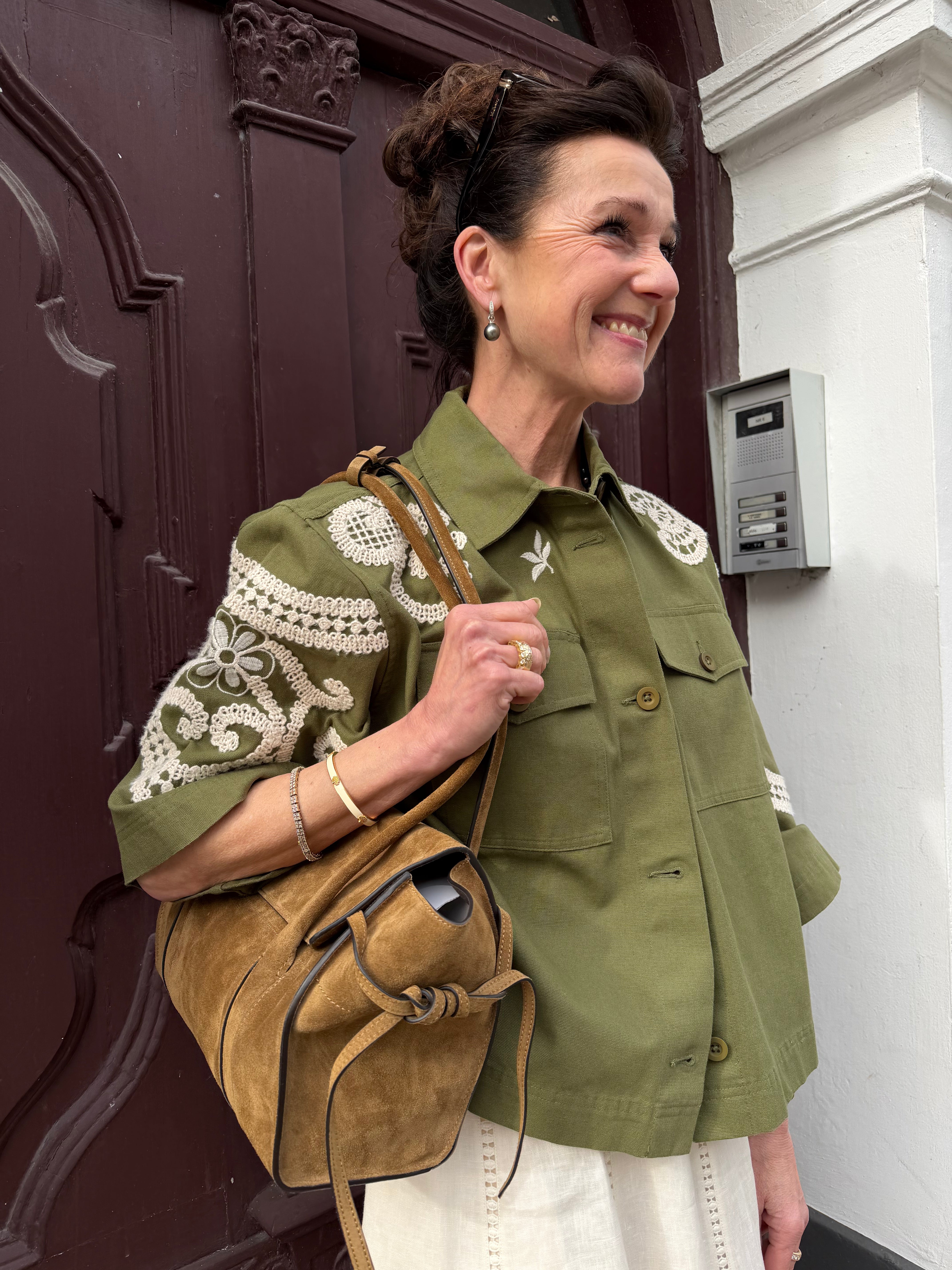 Como, Kort Jacka Med Dekoration, Armégrön