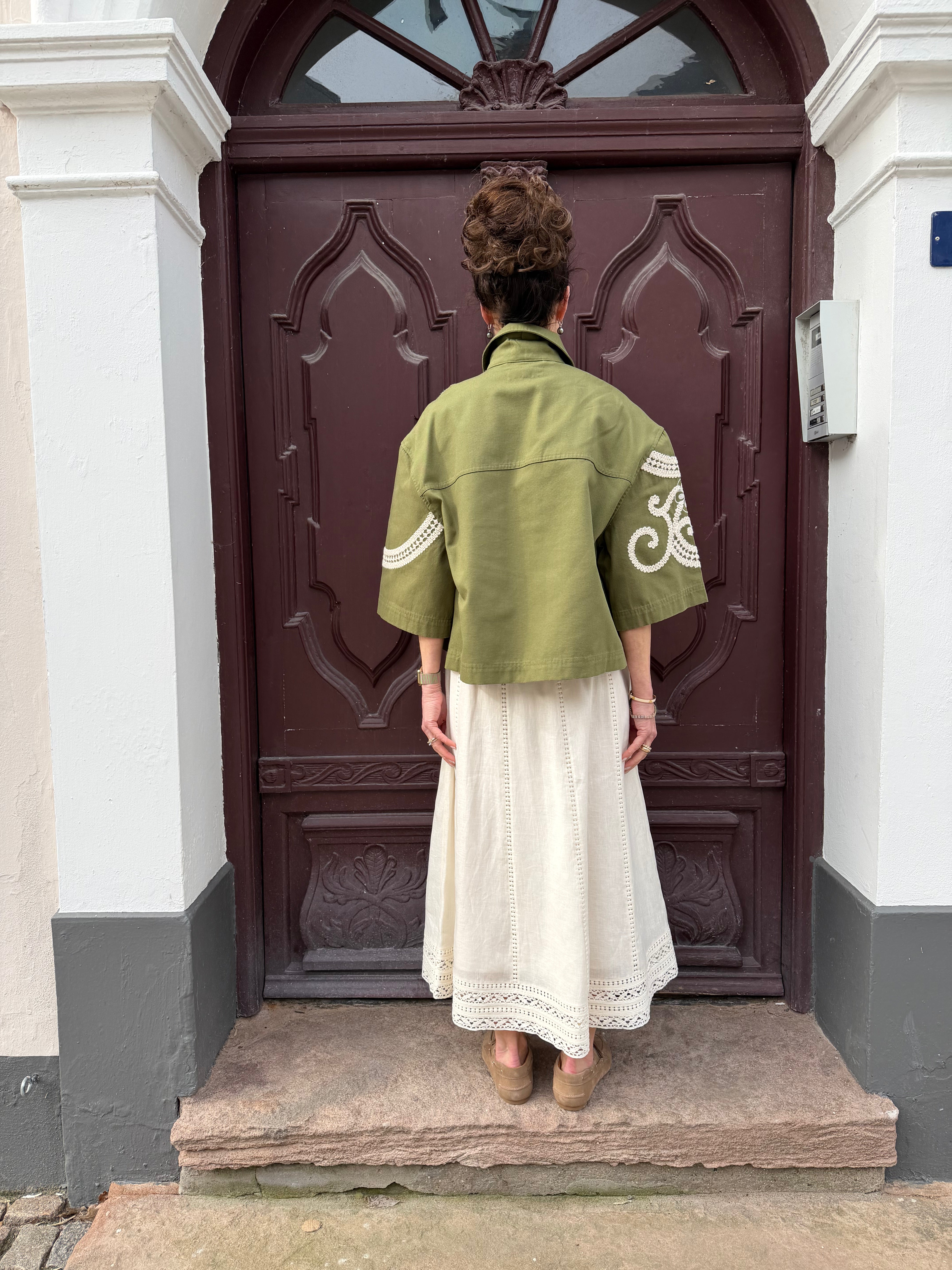 Como, Kort Jacka Med Dekoration, Armégrön