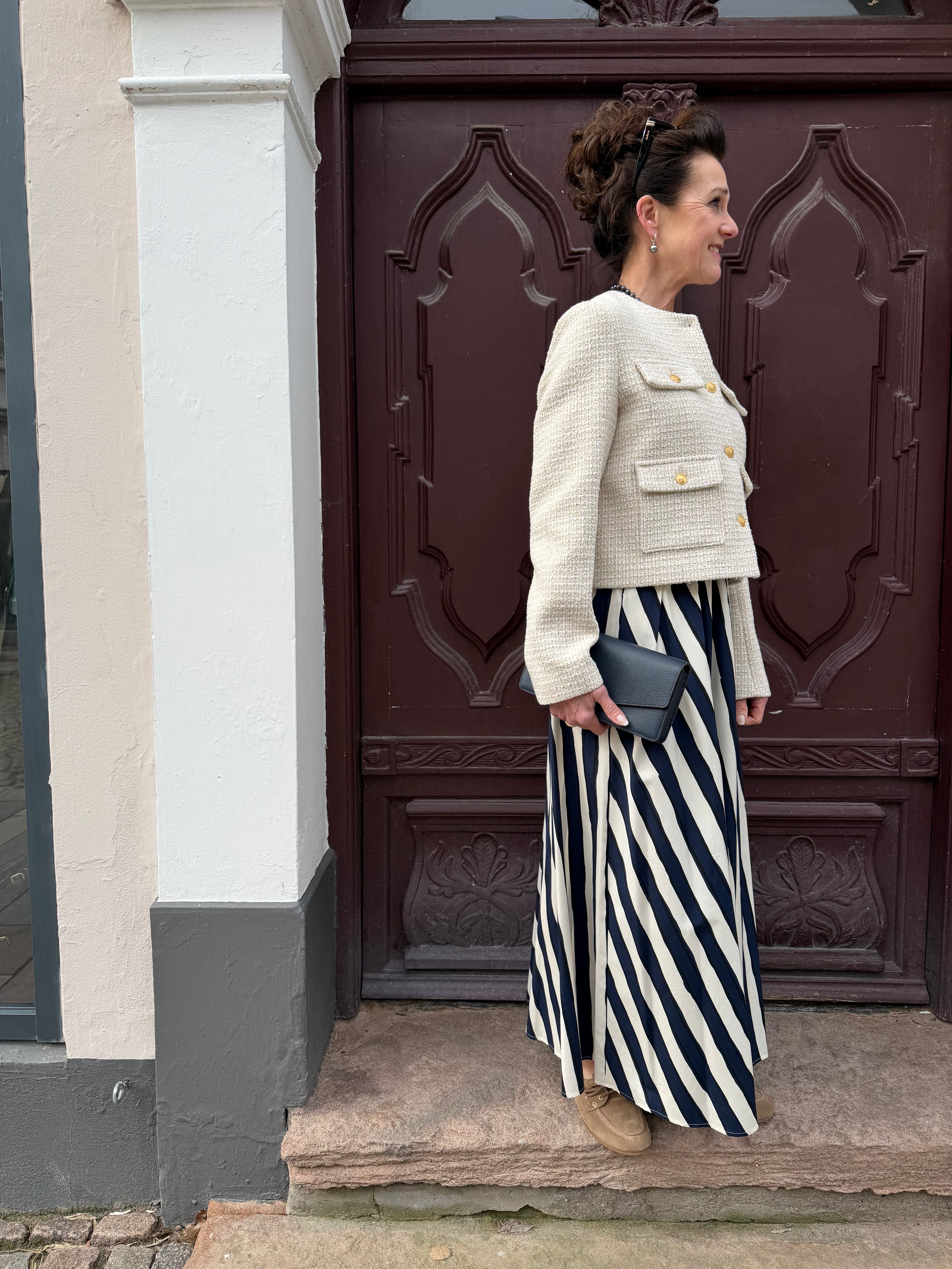 Duomo Skirt, Navy Blue Striped