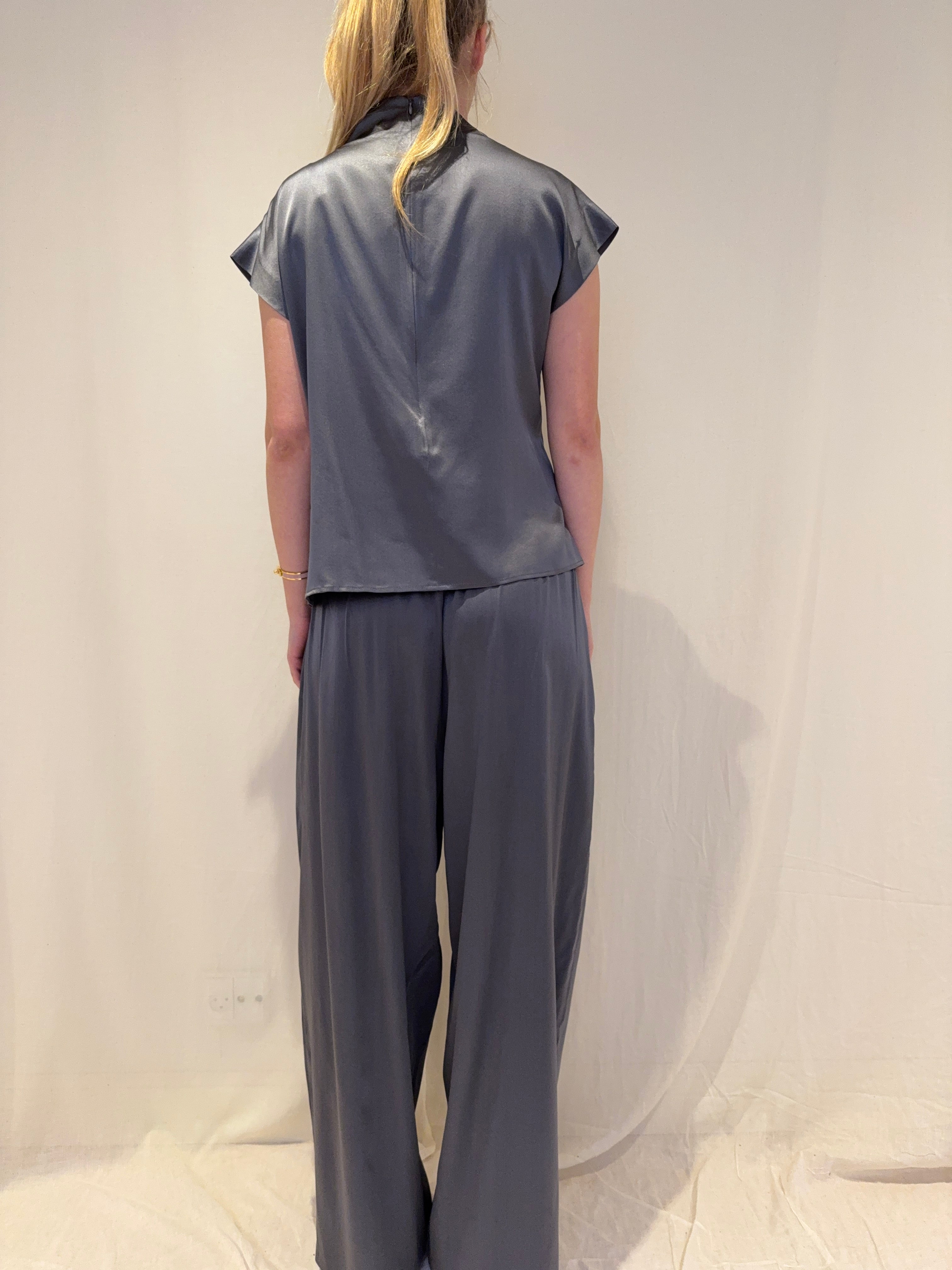 Loulou Silk Pants, Mid Grey