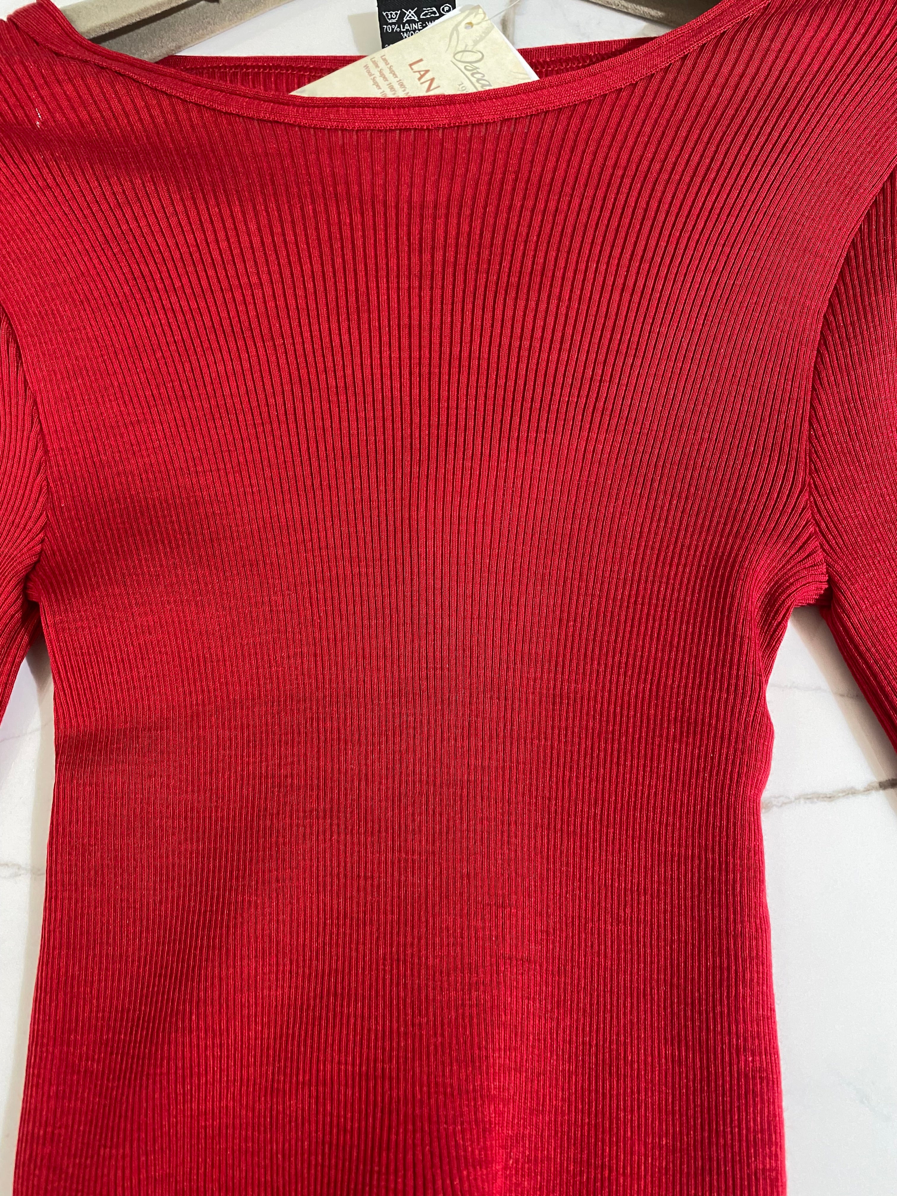 Long Sleeve Wool Silk Shirt, Red - Long sleeve blouse, red