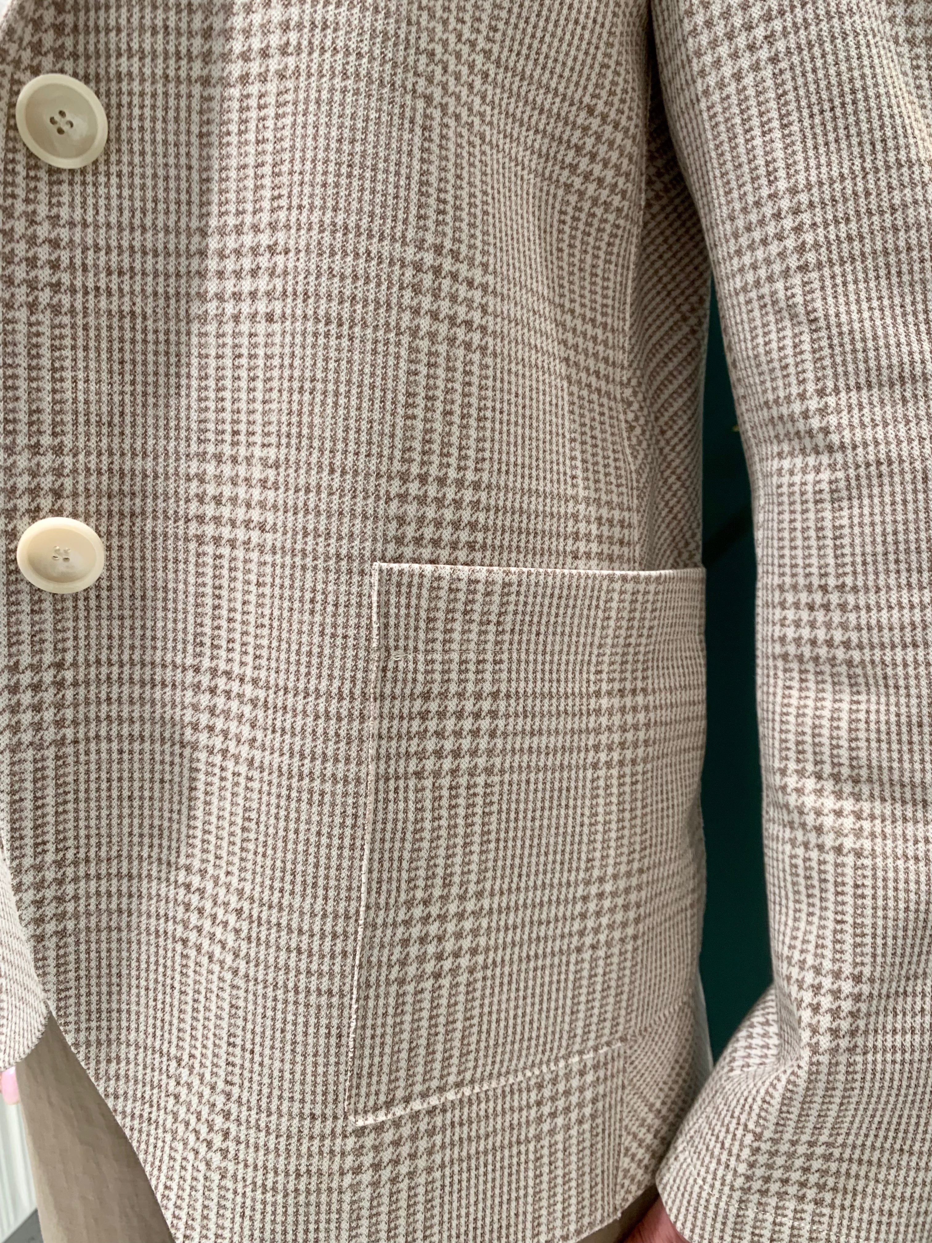 Blazer With Stand Up Collar, Beige Check