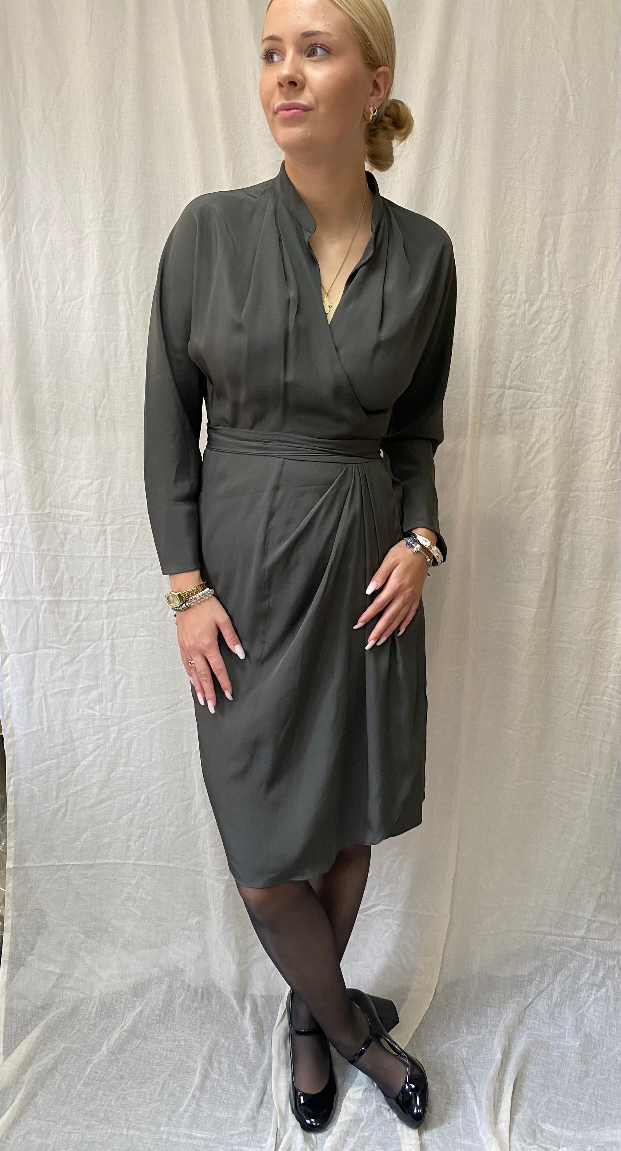 Silk Wrap Dress, Army