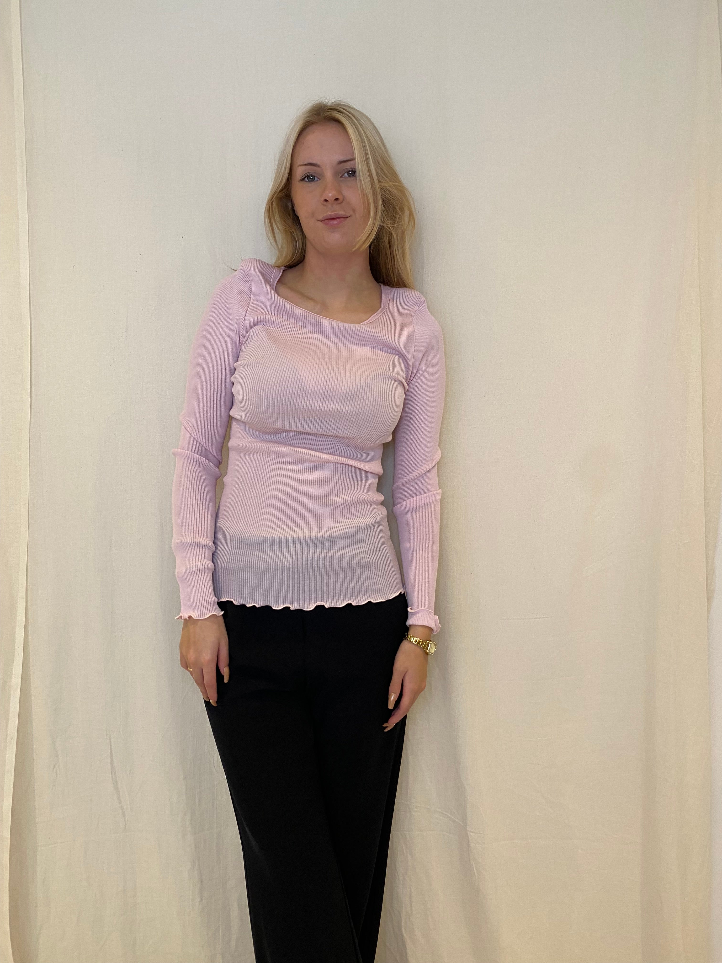 Long Sleeve Wool Silk, Blouse, Rose