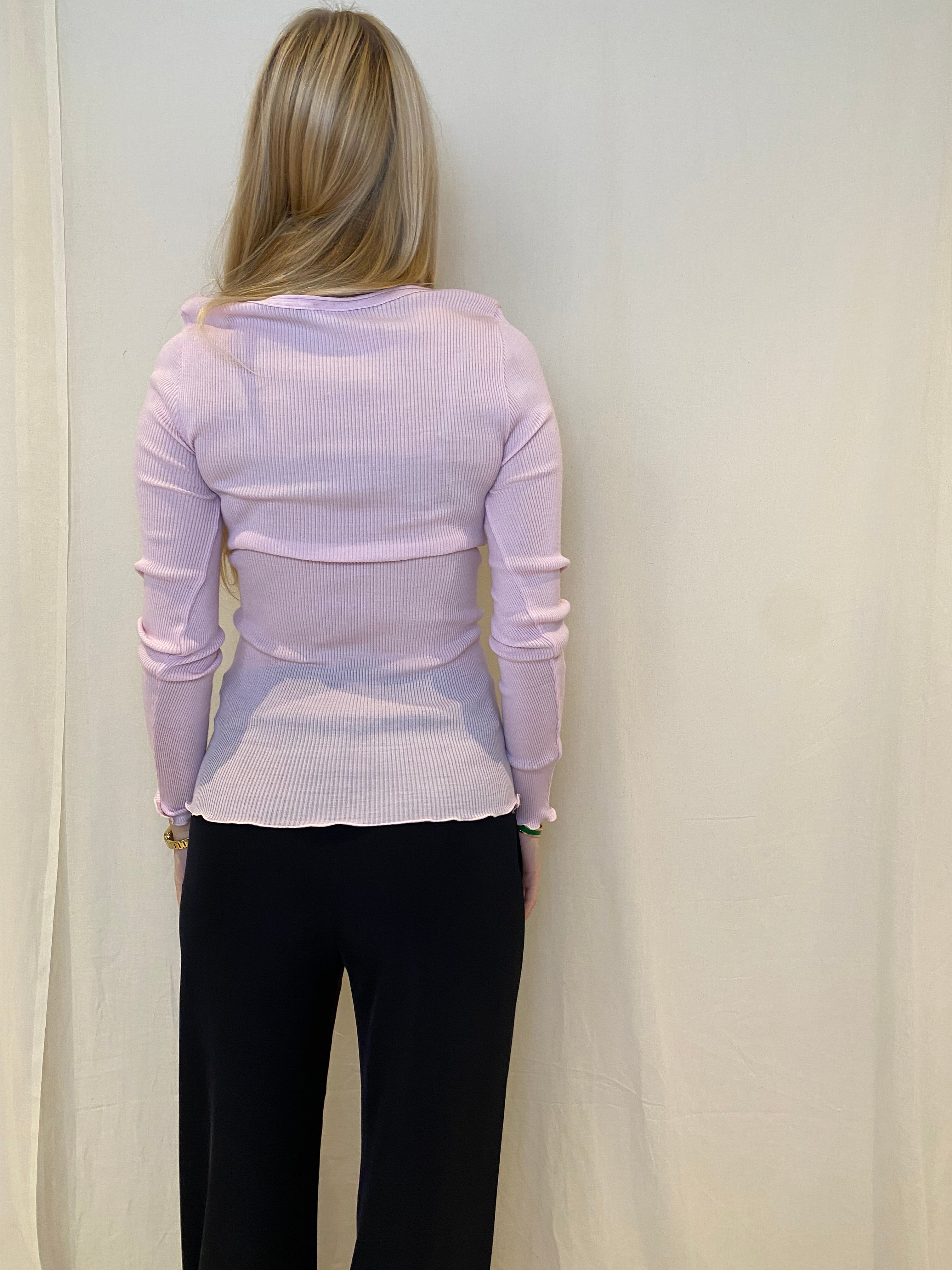 Long Sleeve Wool Silk, Blouse, Rose