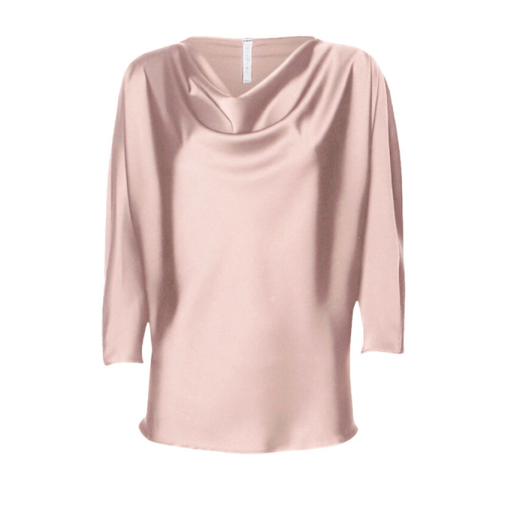 Blus med vattenfall krage, Candy Rose.