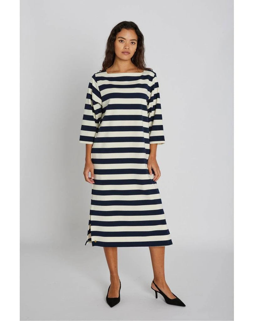 Mary Dress Striped, Offwhite / Navy