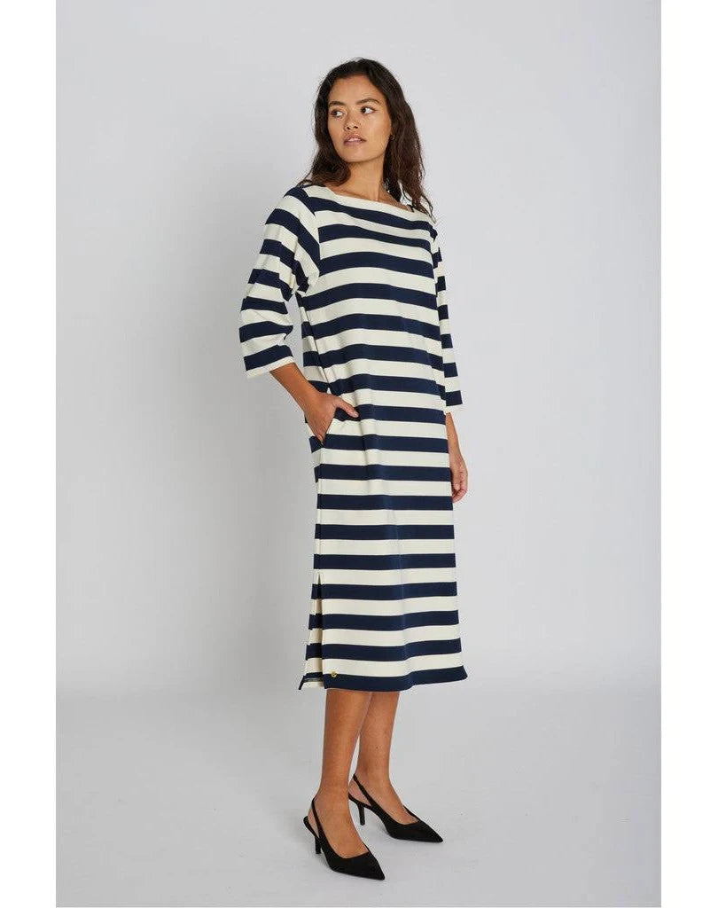Mary Dress Striped, Offwhite / Navy