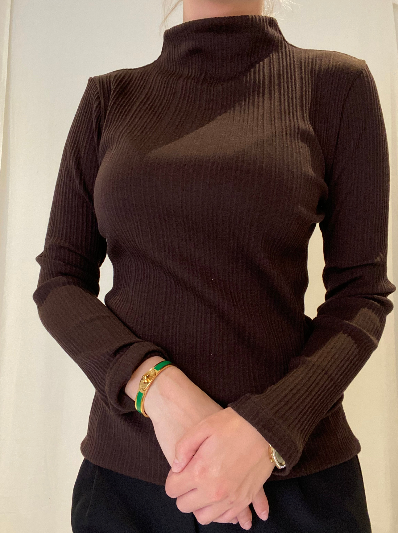 Turtleneck Wool - Silk Shirt, Black