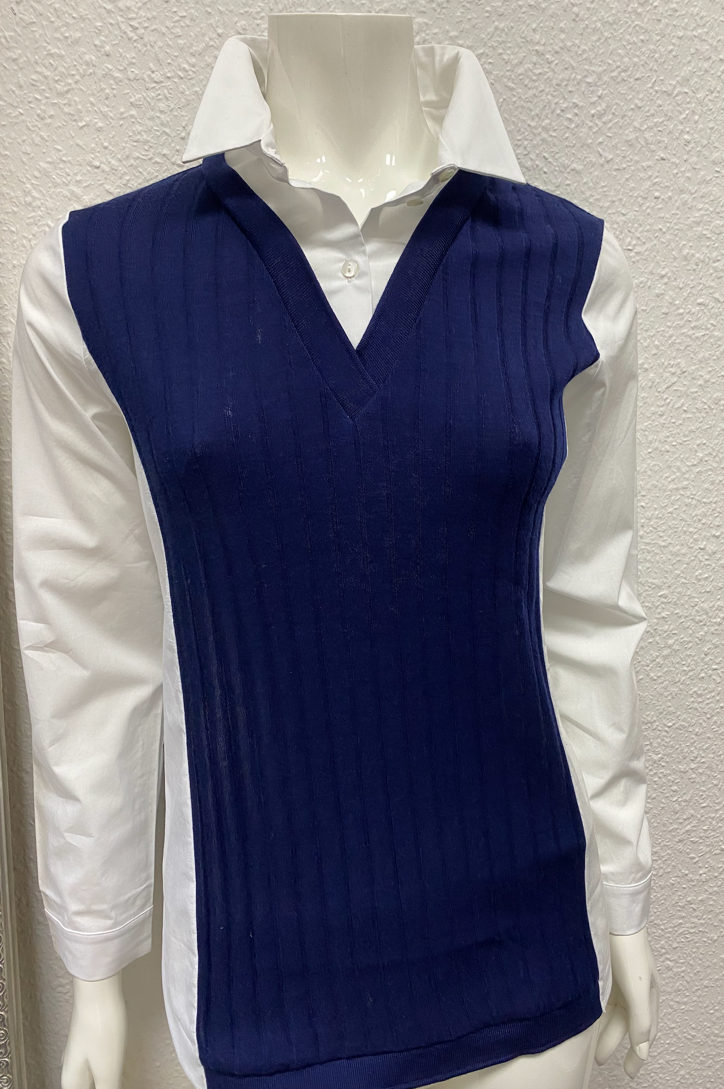 Longsleeves Shirt, Bicolor Wtih Vest, Blue/white